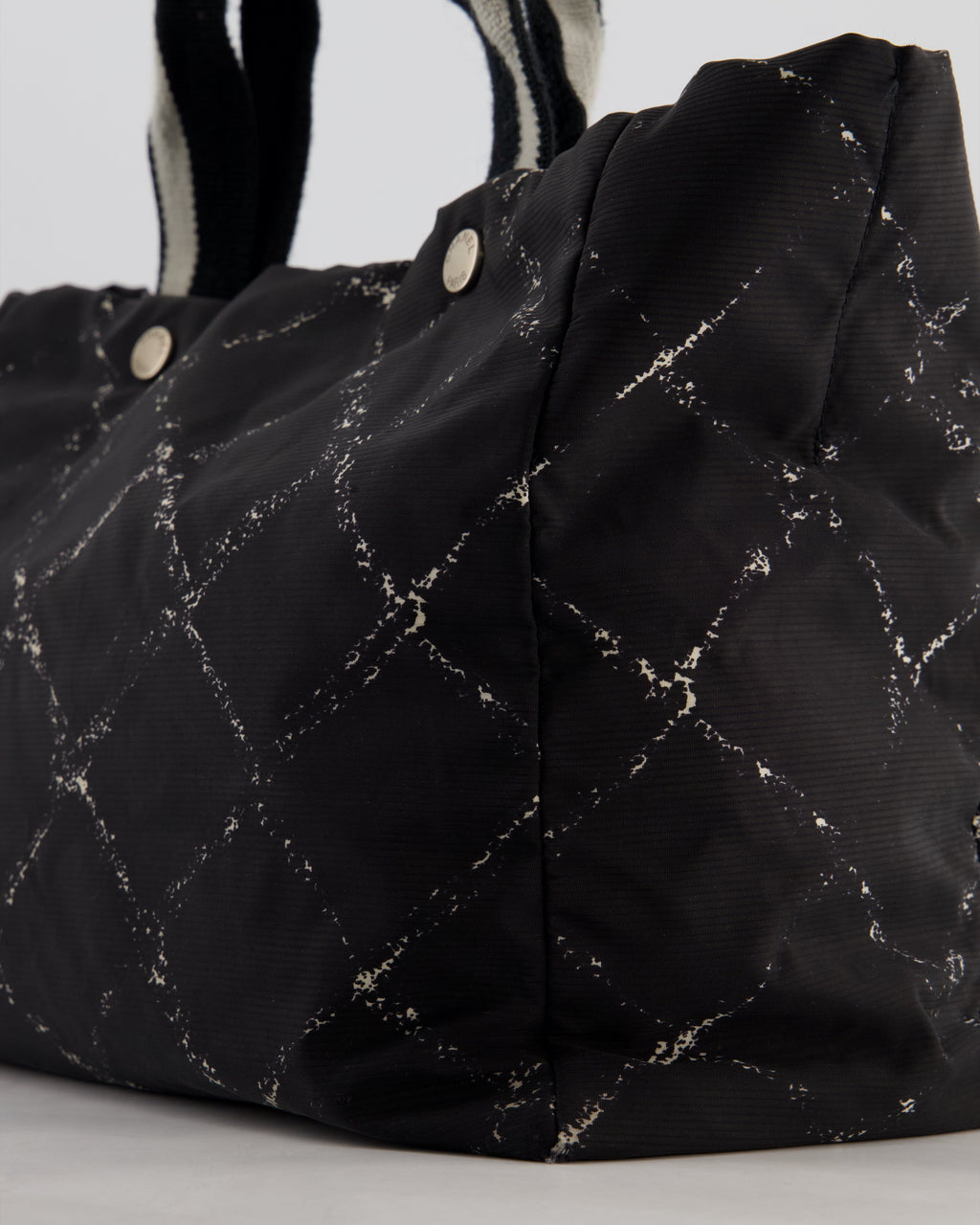 Chanel Black Nylon Quilted Print Tote Bag with Polished Silver Hardware