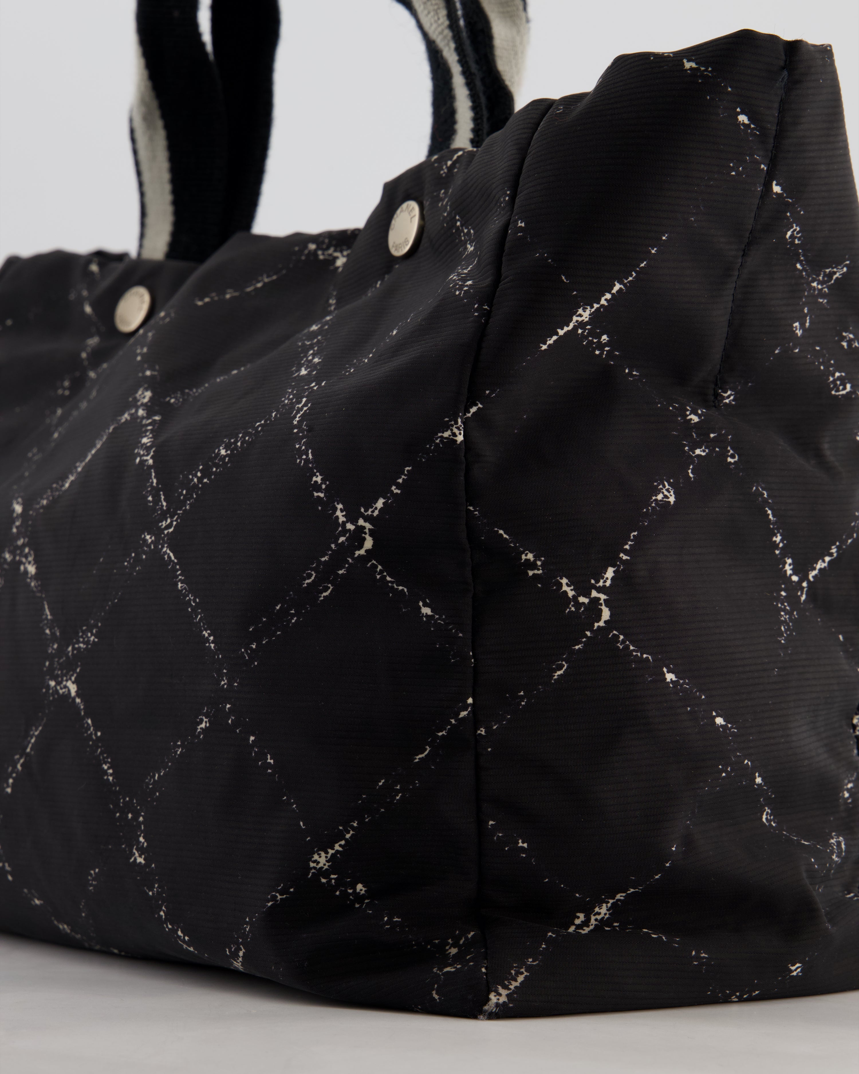 Chanel Black Nylon Quilted Print Tote Bag with Polished Silver Hardware