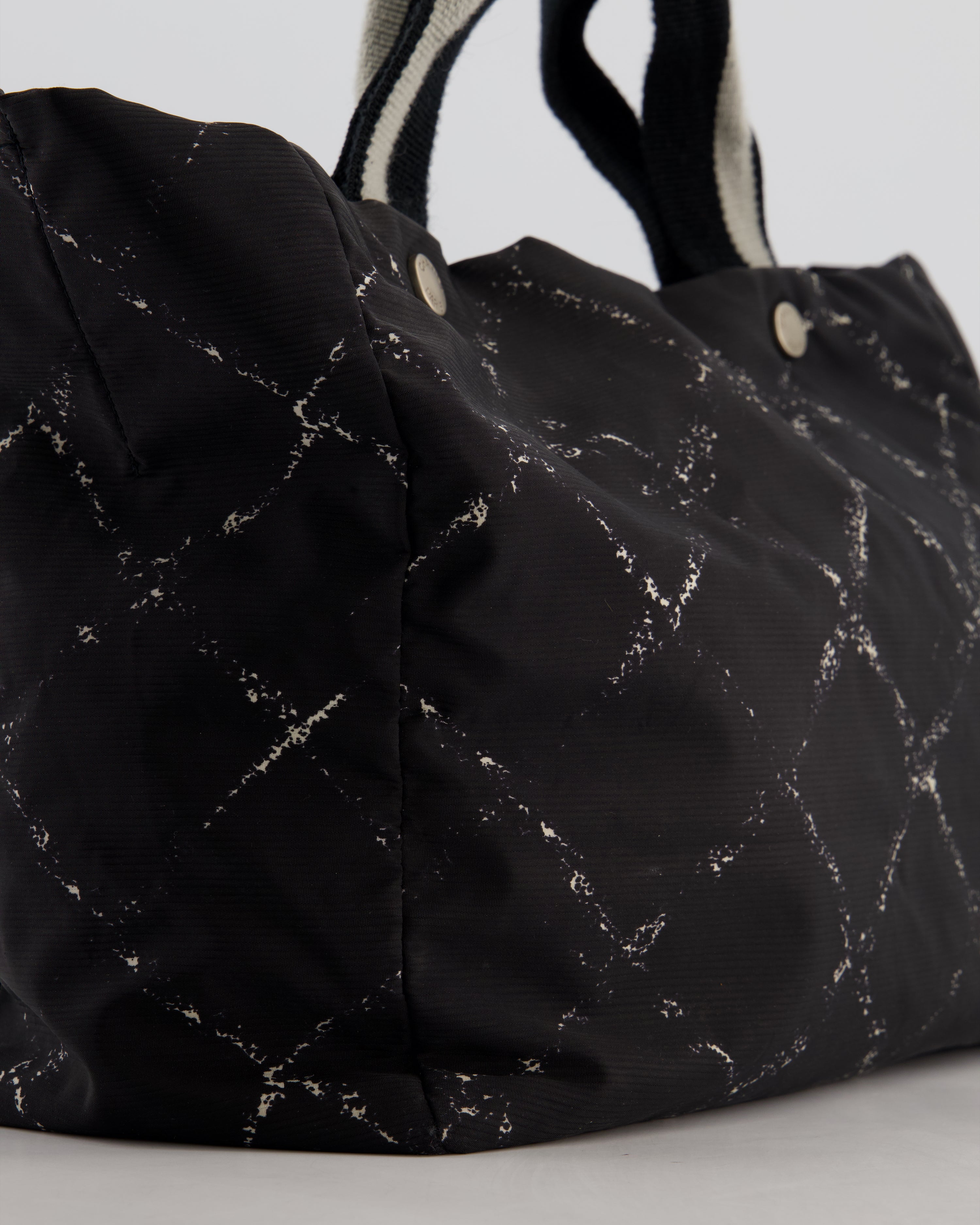 Chanel Black Nylon Quilted Print Tote Bag with Polished Silver Hardware