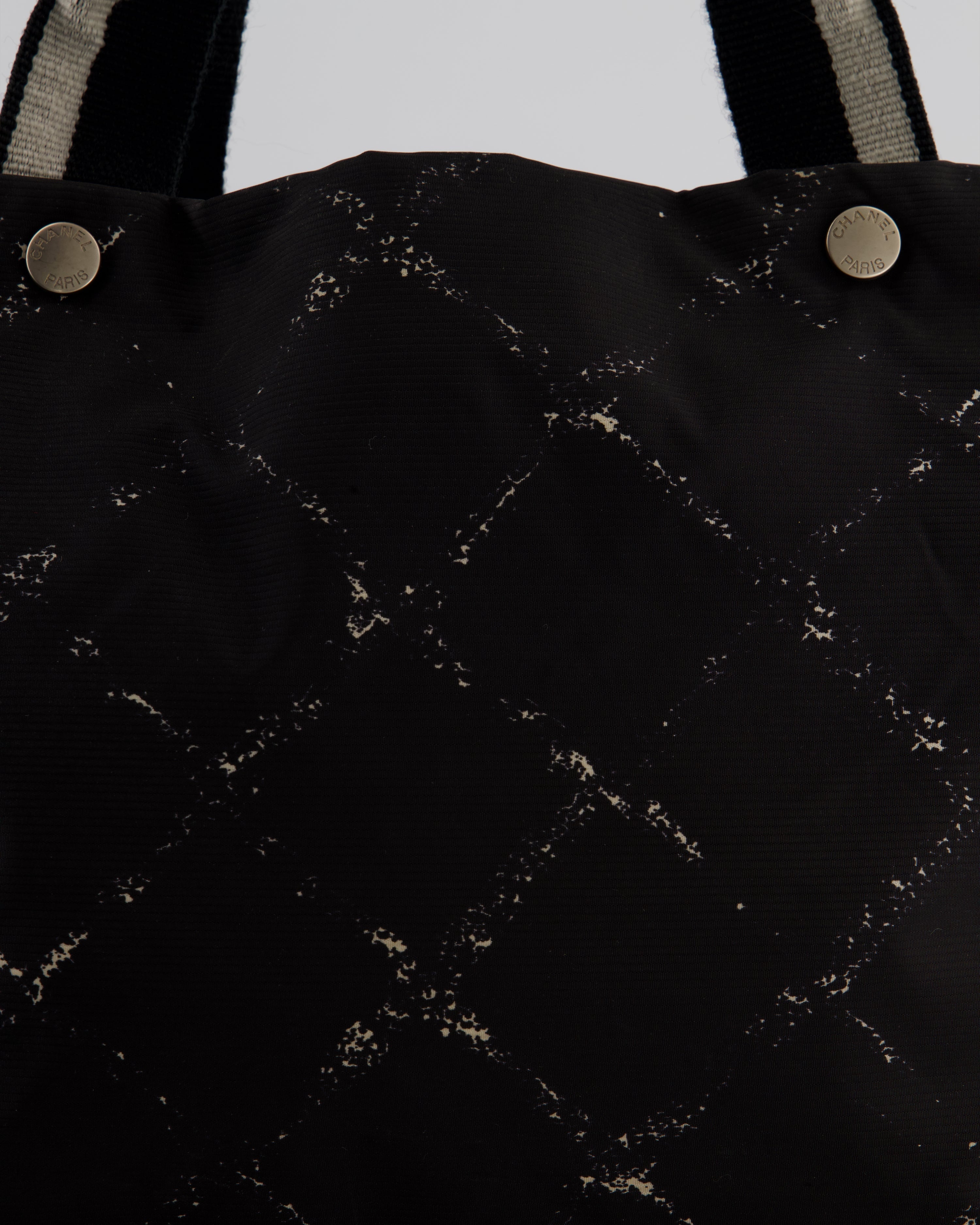 Chanel Black Nylon Quilted Print Tote Bag with Polished Silver Hardware