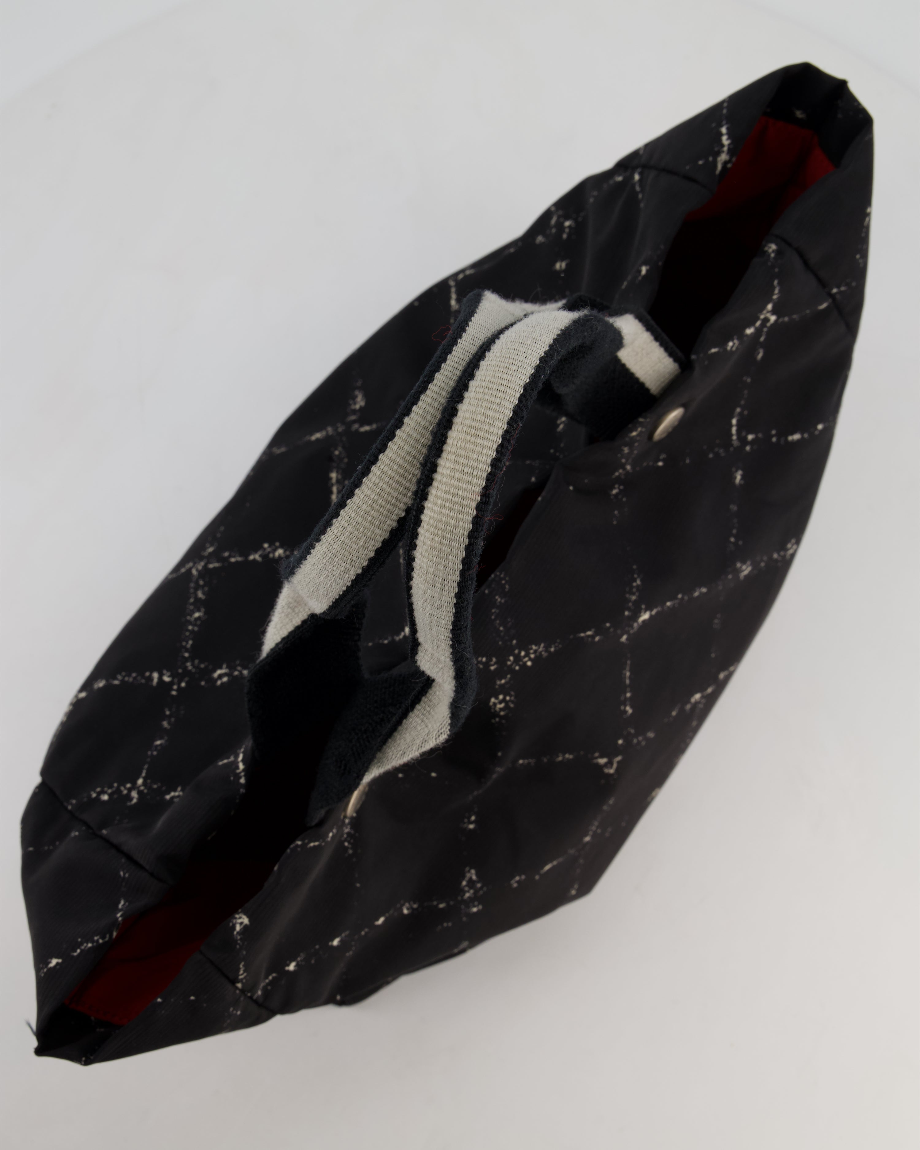 Chanel Black Nylon Quilted Print Tote Bag with Polished Silver Hardware