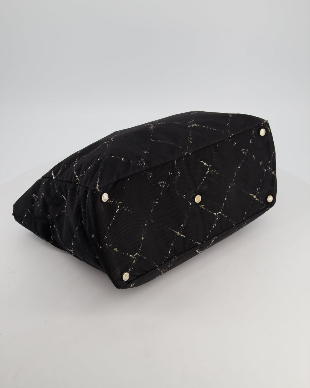 Chanel Black Nylon Quilted Print Tote Bag with Polished Silver Hardware