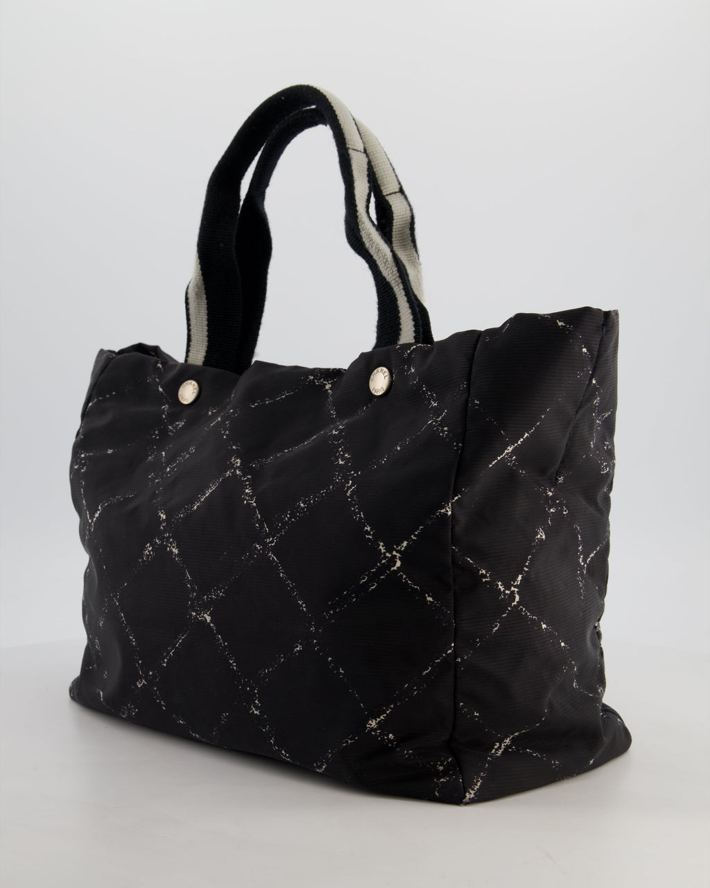 Chanel Black Nylon Quilted Print Tote Bag with Polished Silver Hardware