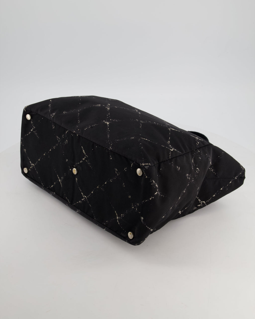 Chanel Black Nylon Quilted Print Tote Bag with Polished Silver Hardware