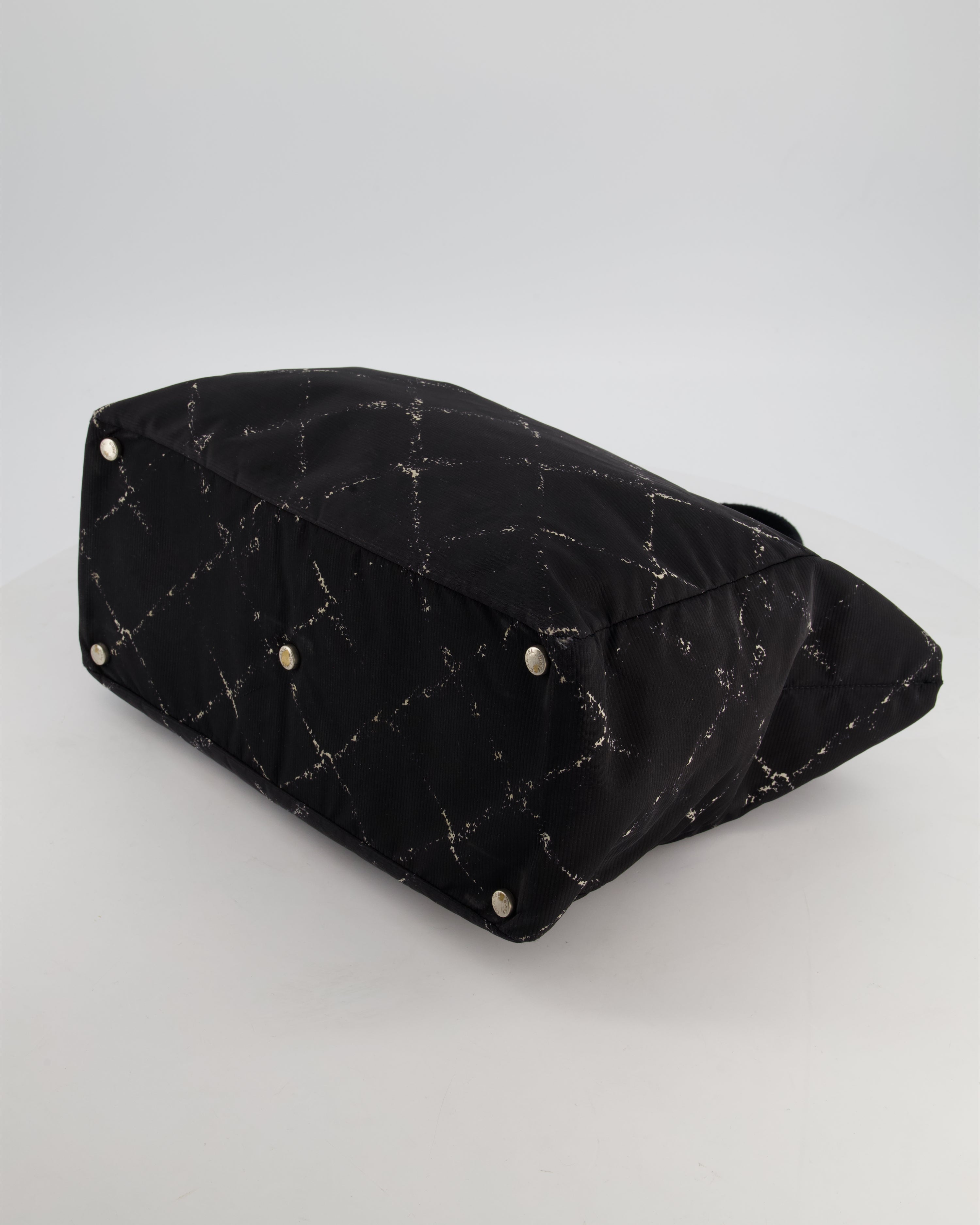 Chanel Black Nylon Quilted Print Tote Bag with Polished Silver Hardware