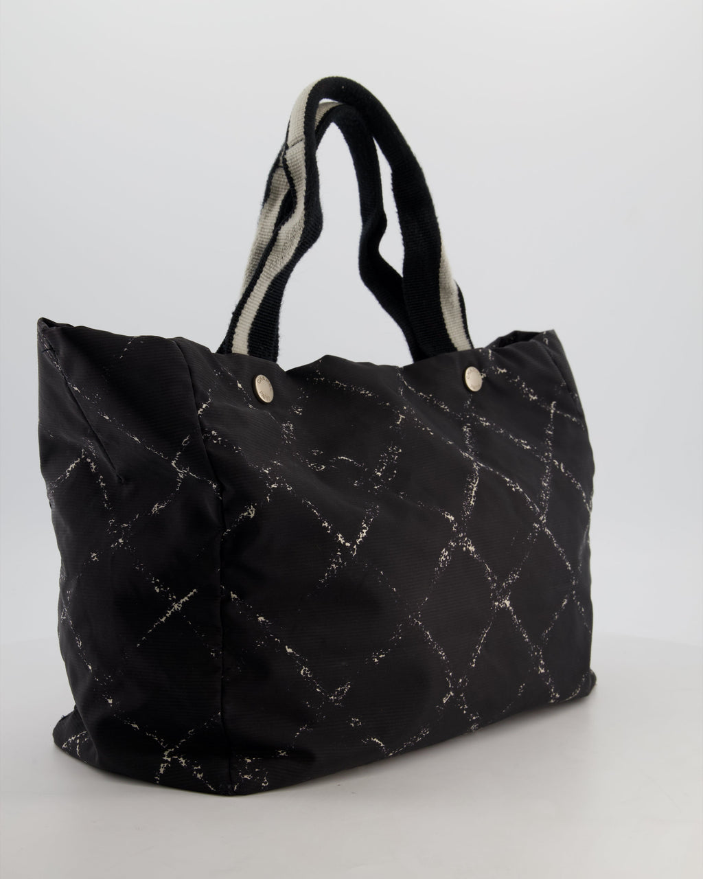 Chanel Black Nylon Quilted Print Tote Bag with Polished Silver Hardware
