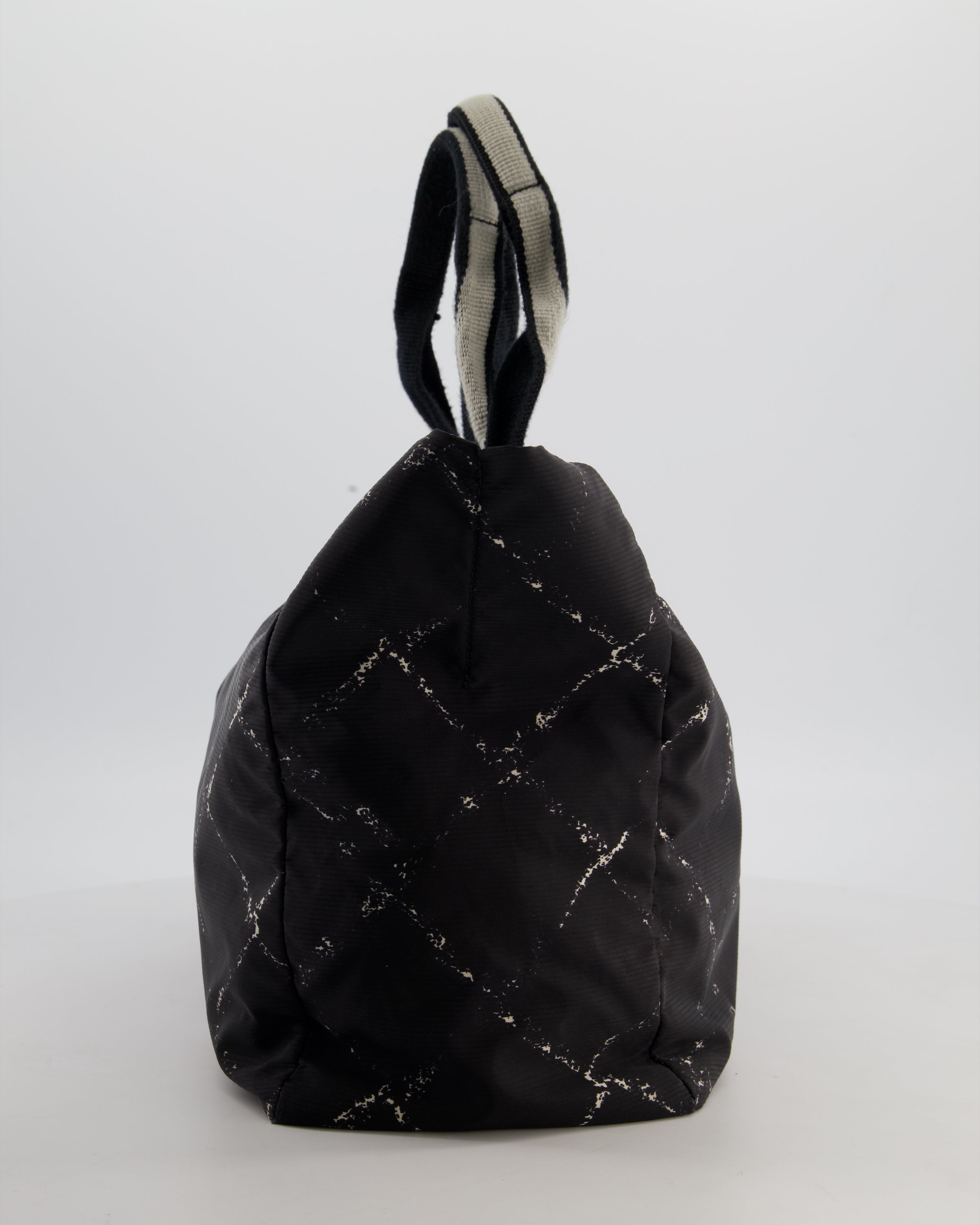 Chanel Black Nylon Quilted Print Tote Bag with Polished Silver Hardware