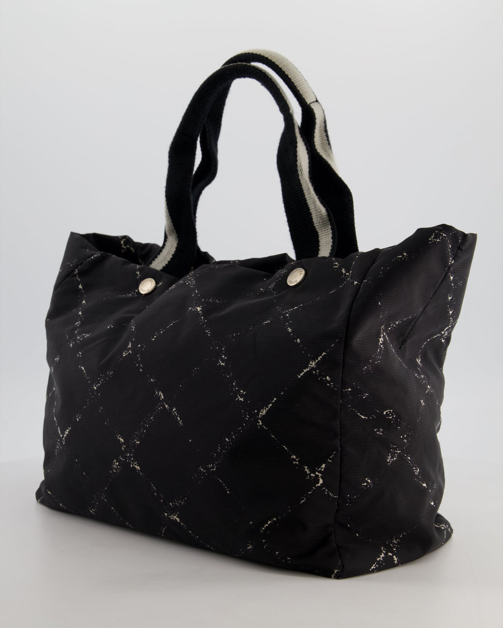 Chanel Black Nylon Quilted Print Tote Bag with Polished Silver Hardware