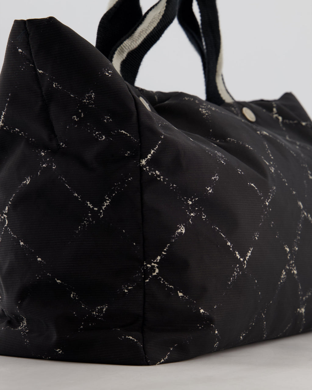 Chanel Black Nylon Quilted Print Tote Bag with Polished Silver Hardware