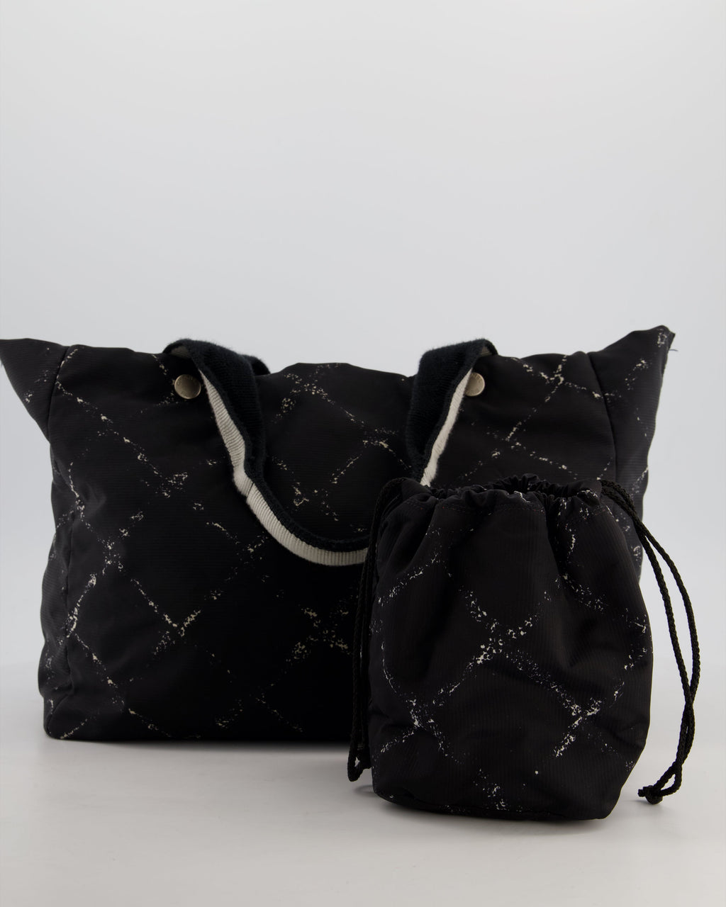 Chanel Black Nylon Quilted Print Tote Bag with Polished Silver Hardware