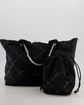 Chanel Black Nylon Quilted Print Tote Bag with Polished Silver Hardware