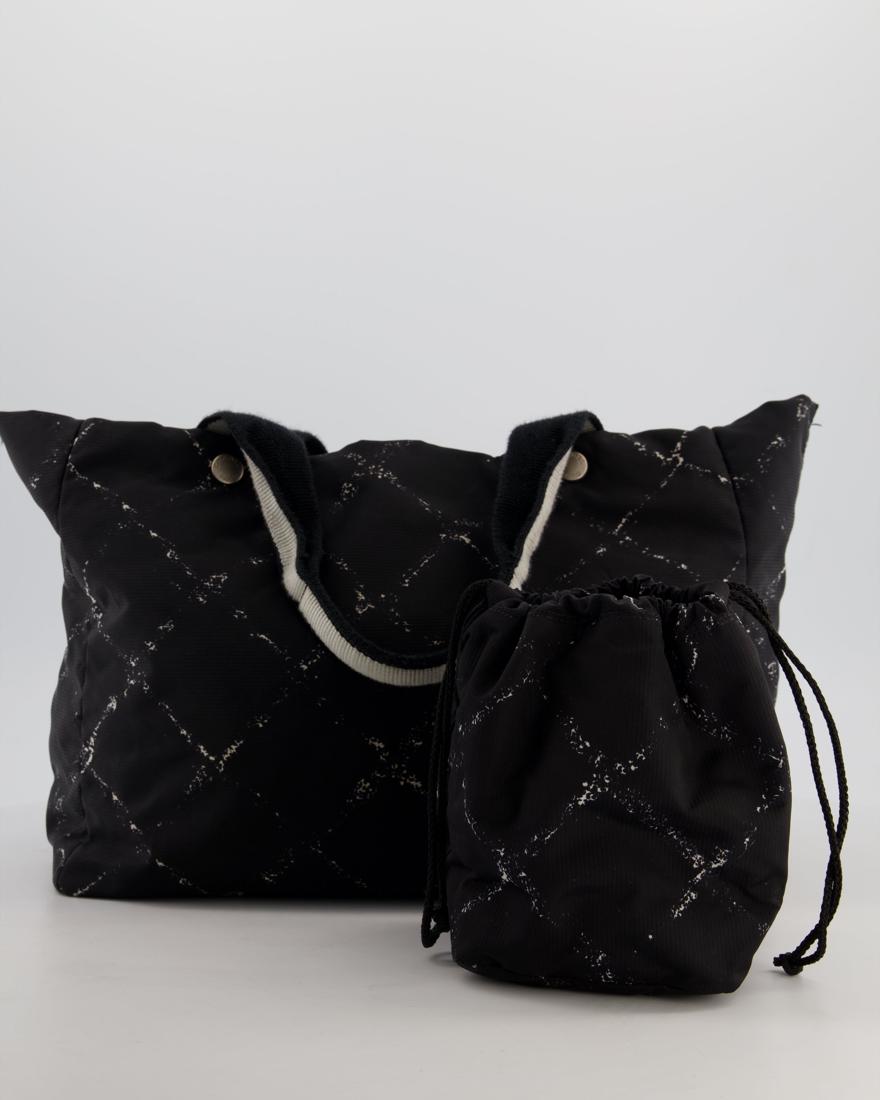 Chanel Black Nylon Quilted Print Tote Bag with Polished Silver Hardware