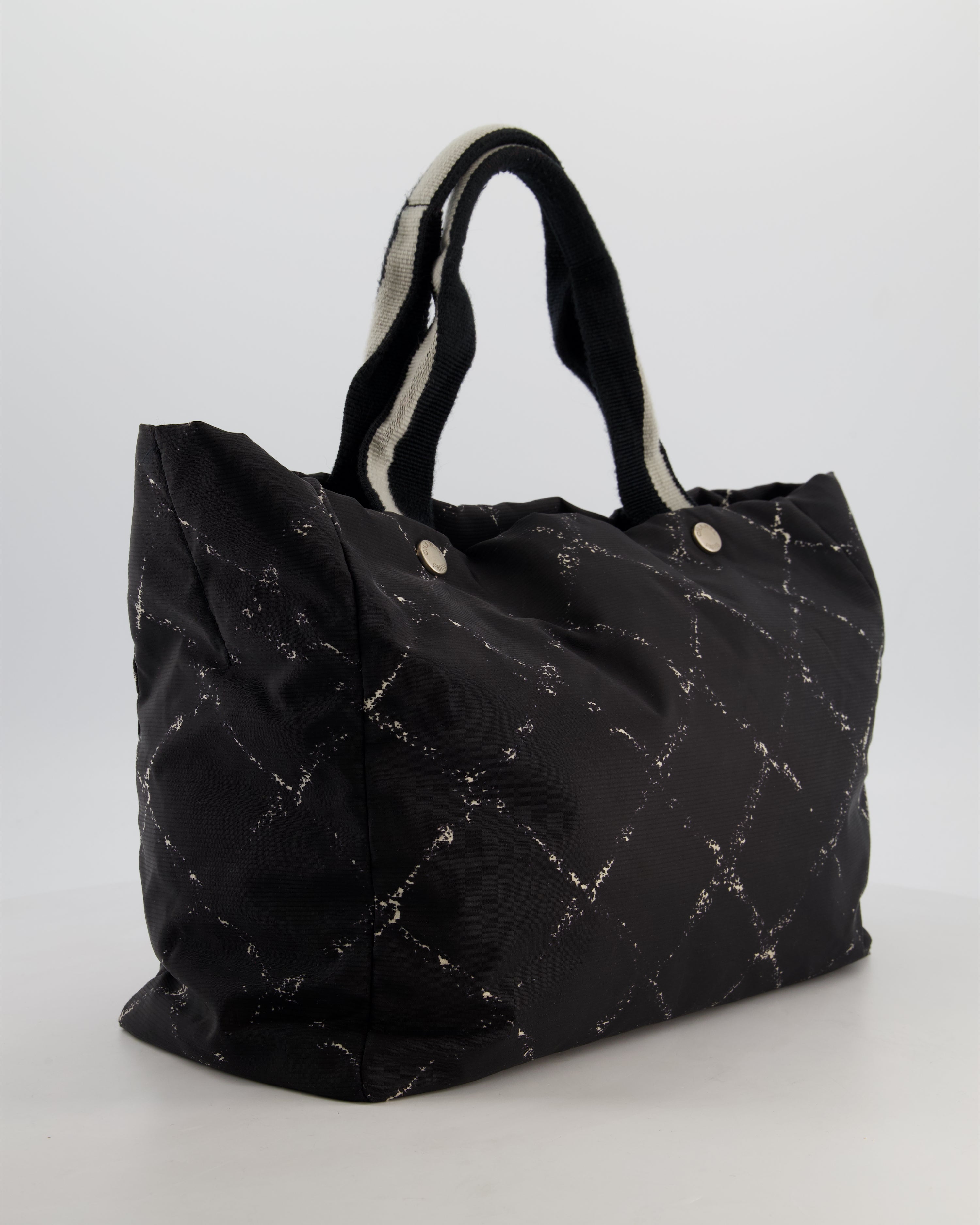 Chanel Black Nylon Quilted Print Tote Bag with Polished Silver Hardware