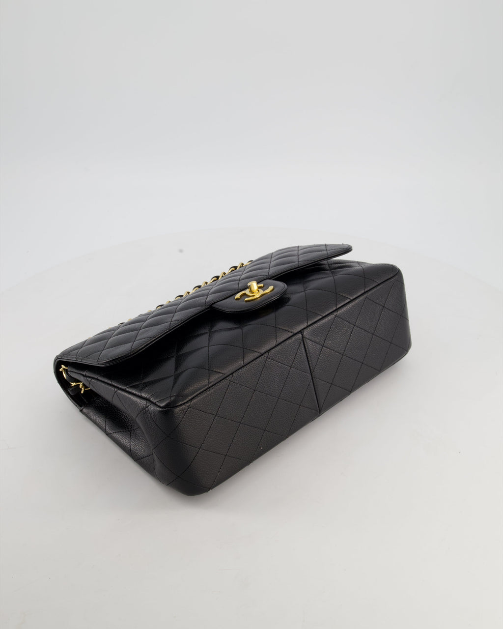 Chanel Black Jumbo Classic Double Flap Bag in Caviar Leather with Gold Hardware