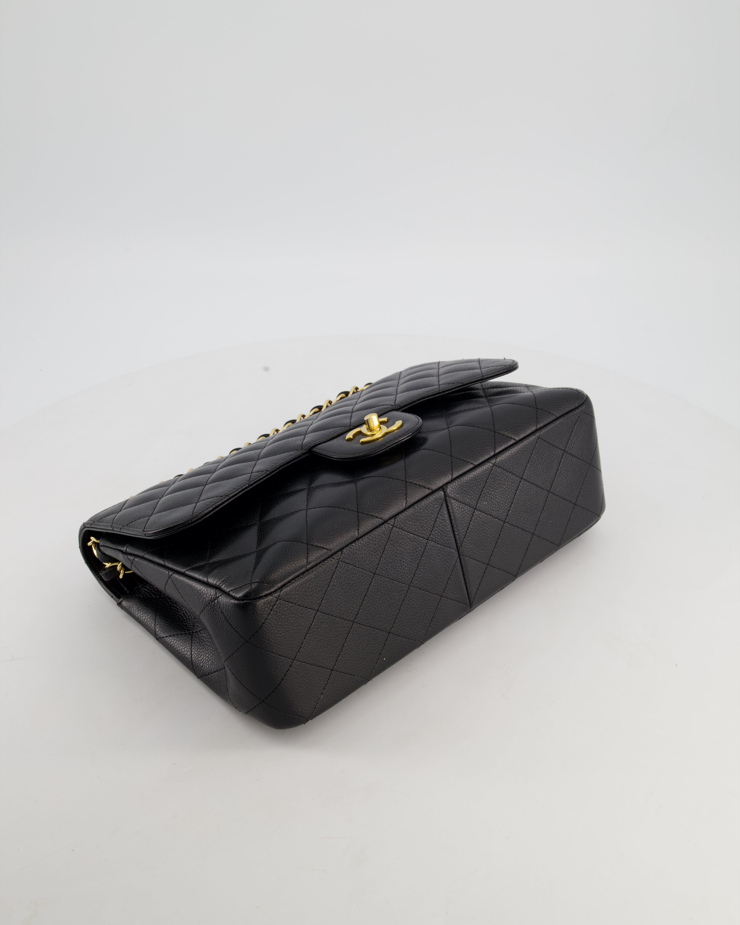 Chanel Black Jumbo Classic Double Flap Bag in Caviar Leather with Gold Hardware