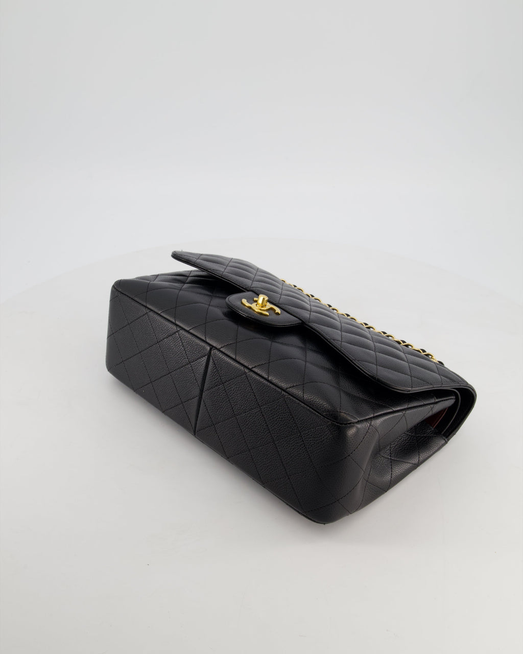 Chanel Black Jumbo Classic Double Flap Bag in Caviar Leather with Gold Hardware