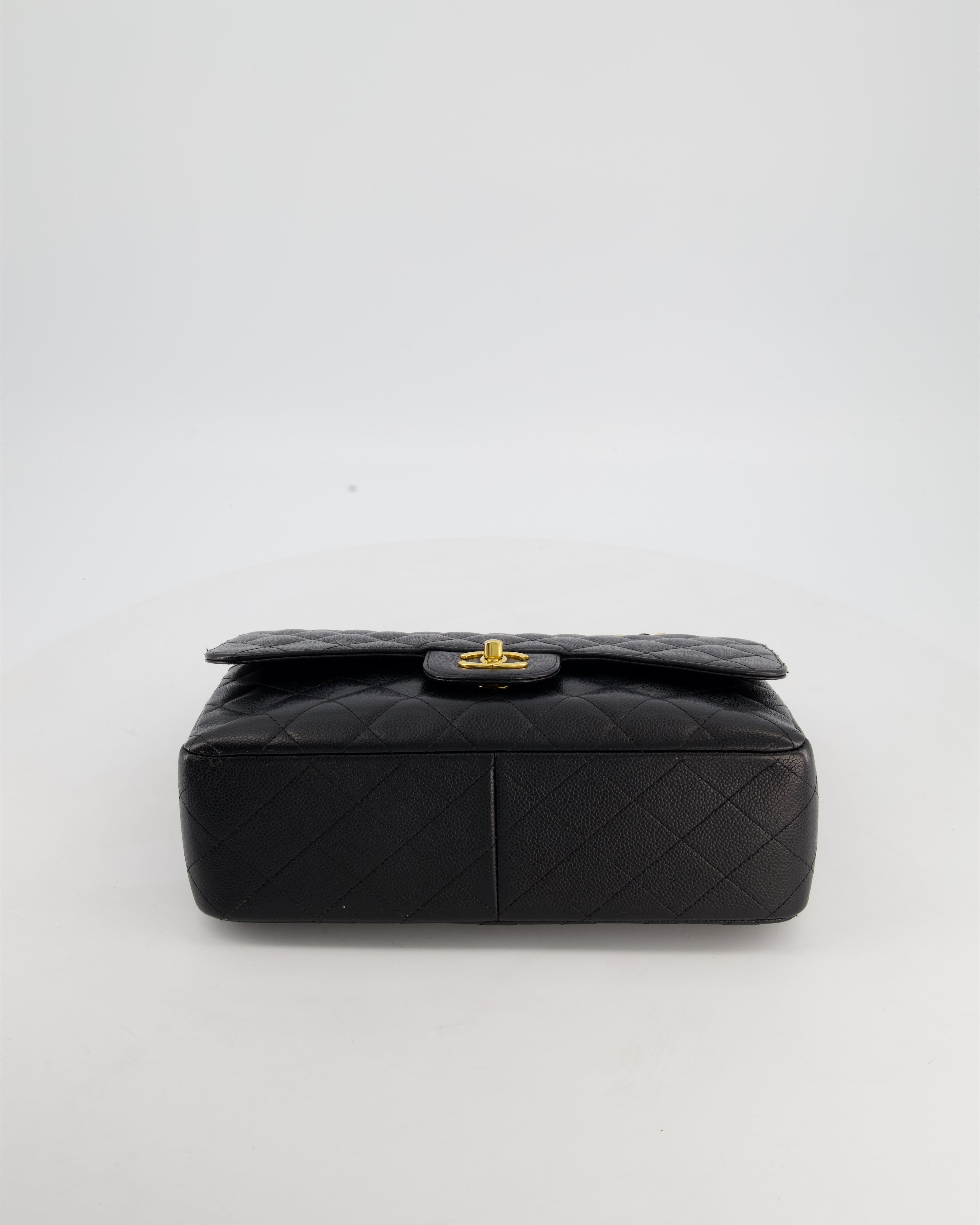 Chanel Black Jumbo Classic Double Flap Bag in Caviar Leather with Gold Hardware