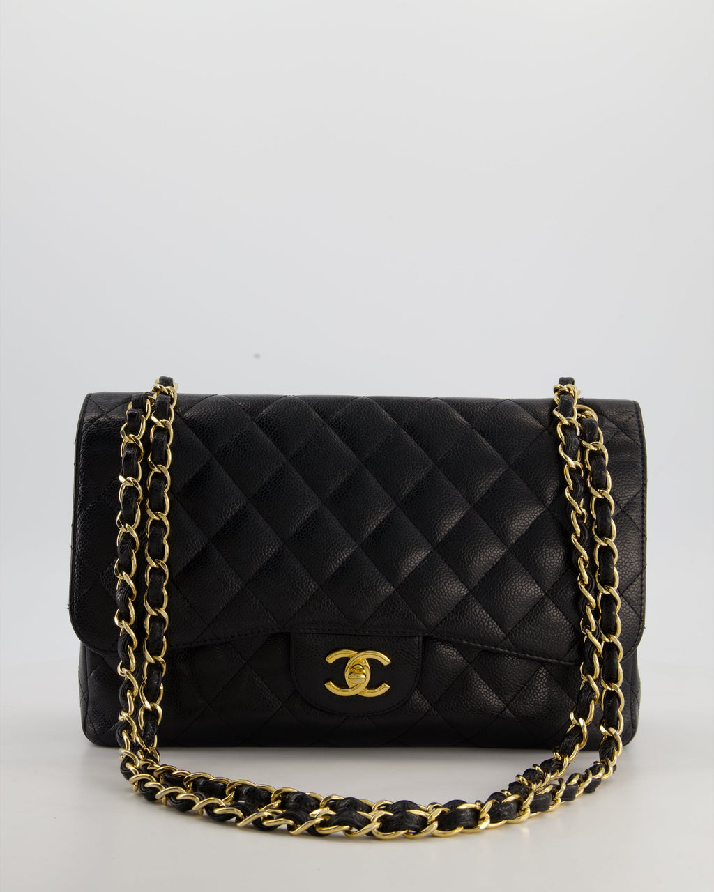 Chanel Black Jumbo Classic Double Flap Bag in Caviar Leather with Gold Hardware