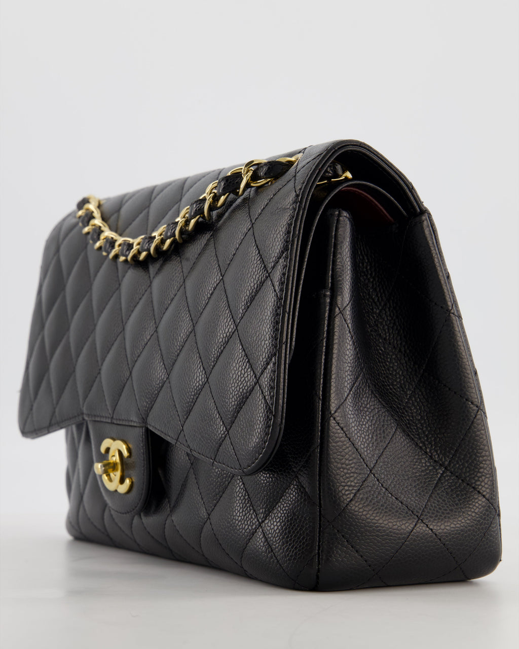 Chanel Black Jumbo Classic Double Flap Bag in Caviar Leather with Gold Hardware
