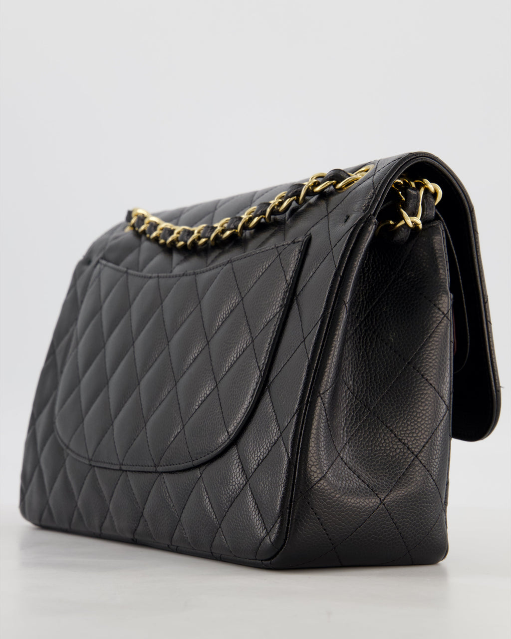 Chanel Black Jumbo Classic Double Flap Bag in Caviar Leather with Gold Hardware