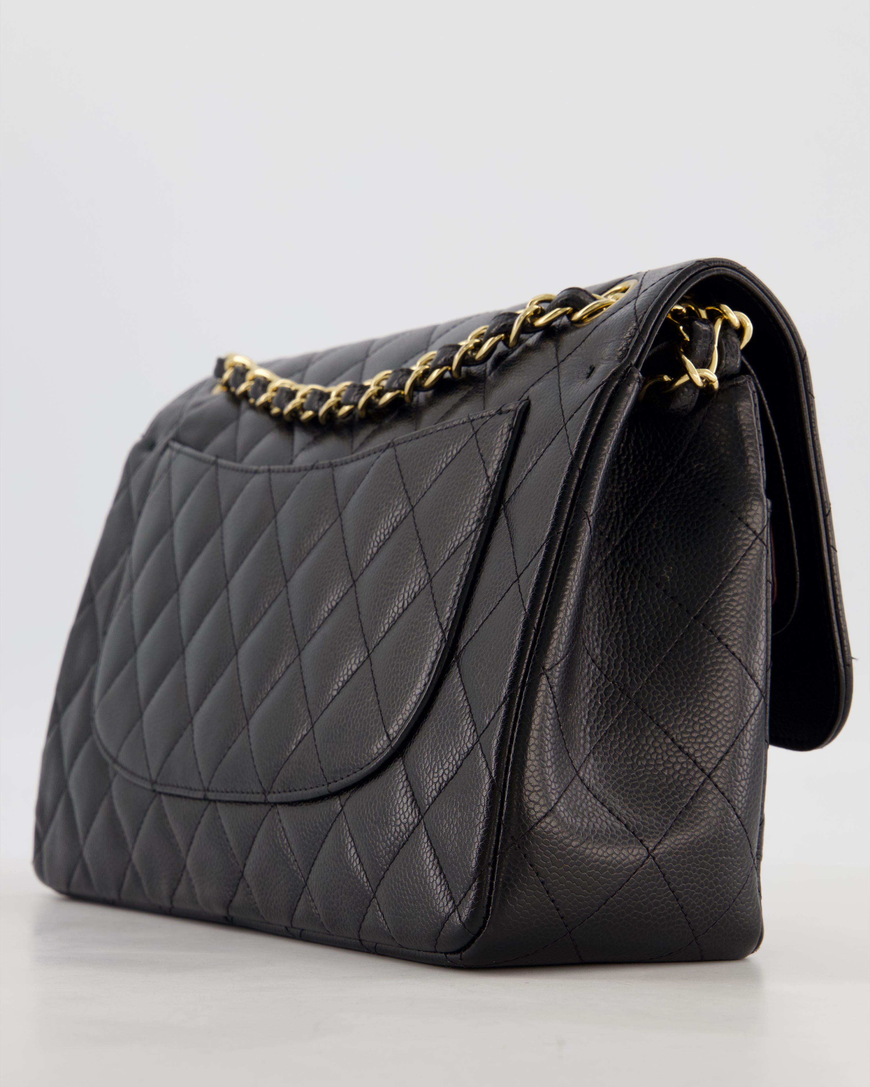 Chanel Black Jumbo Classic Double Flap Bag in Caviar Leather with Gold Hardware