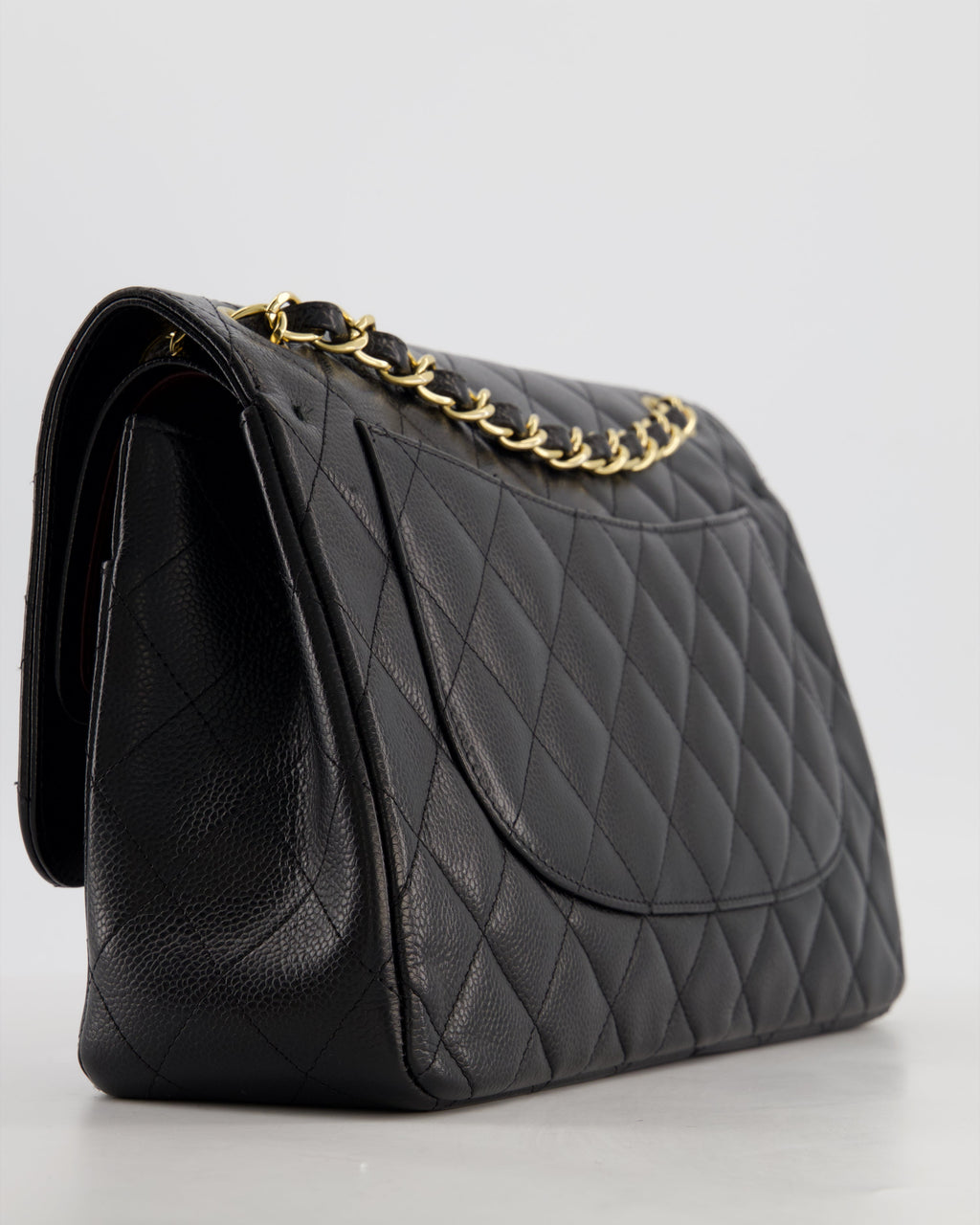 Chanel Black Jumbo Classic Double Flap Bag in Caviar Leather with Gold Hardware