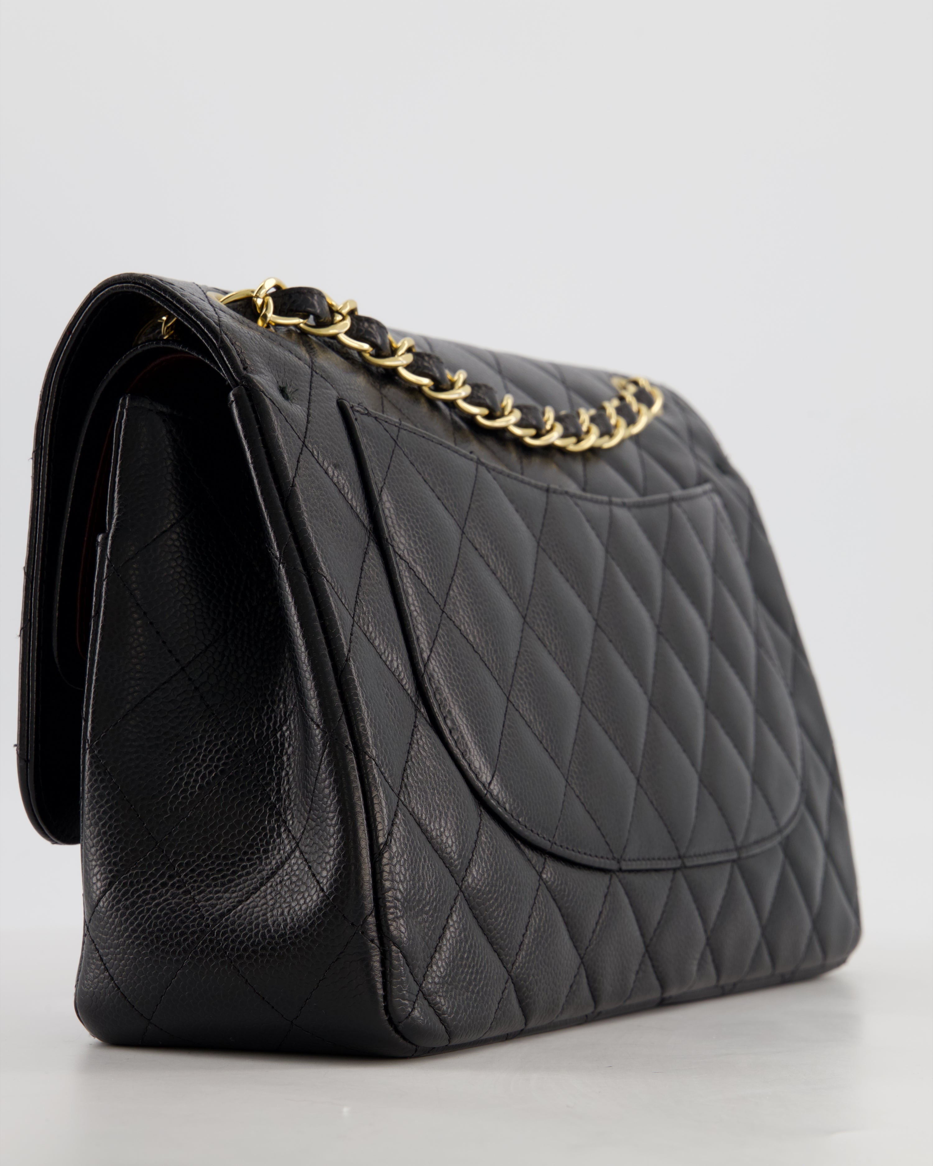 Chanel Black Jumbo Classic Double Flap Bag in Caviar Leather with Gold Hardware