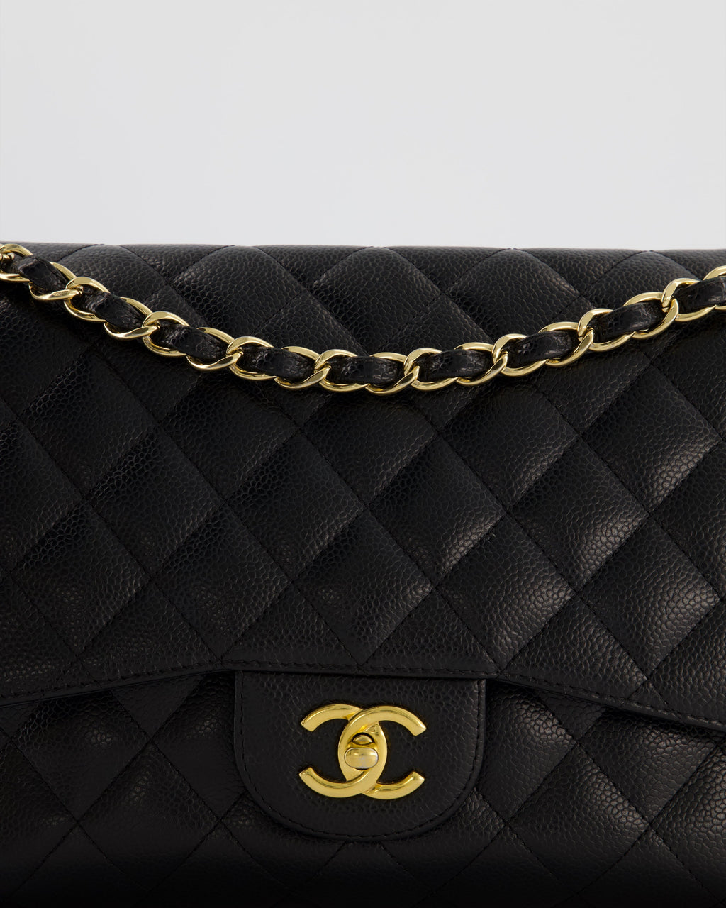 Chanel Black Jumbo Classic Double Flap Bag in Caviar Leather with Gold Hardware