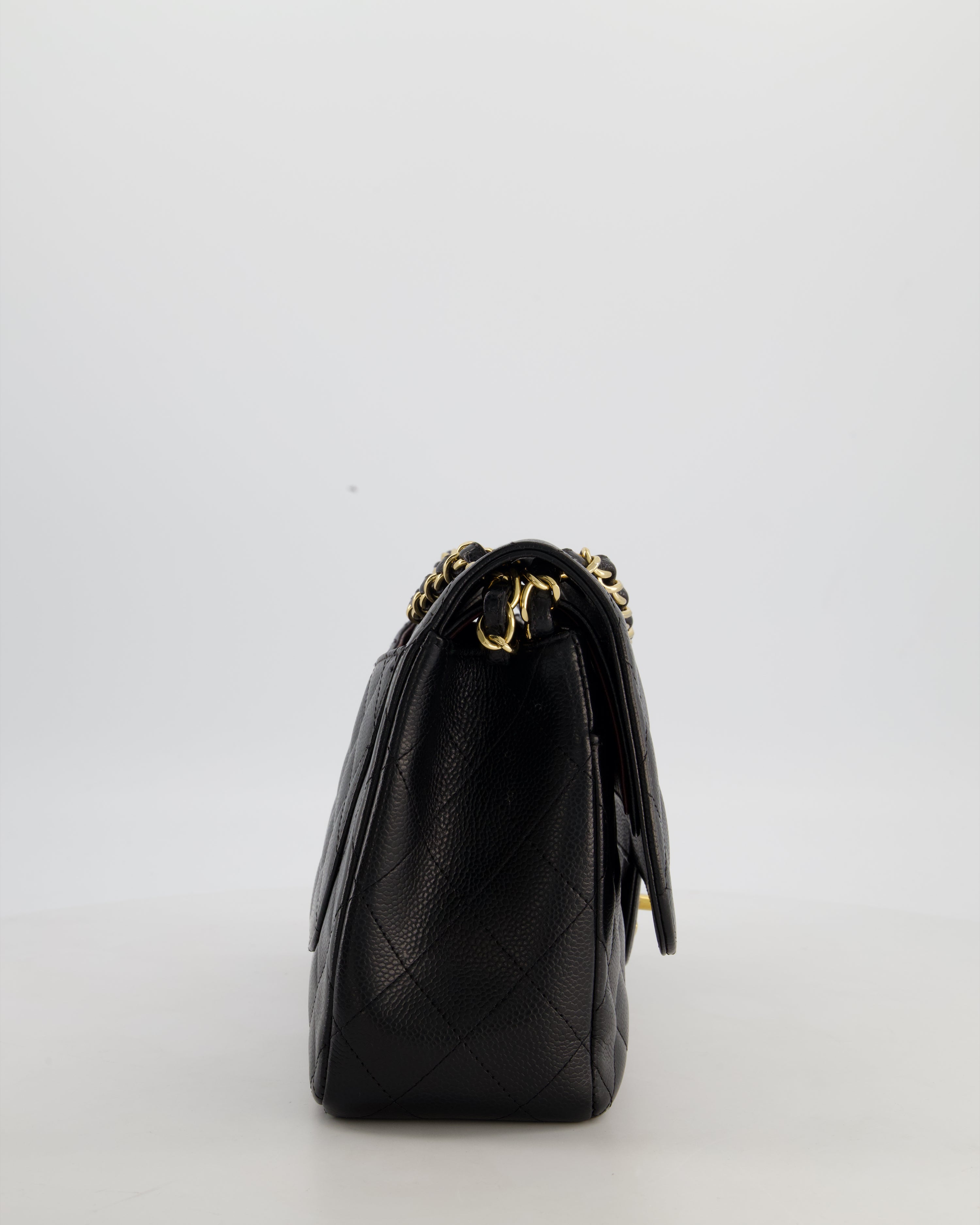 Chanel Black Jumbo Classic Double Flap Bag in Caviar Leather with Gold Hardware
