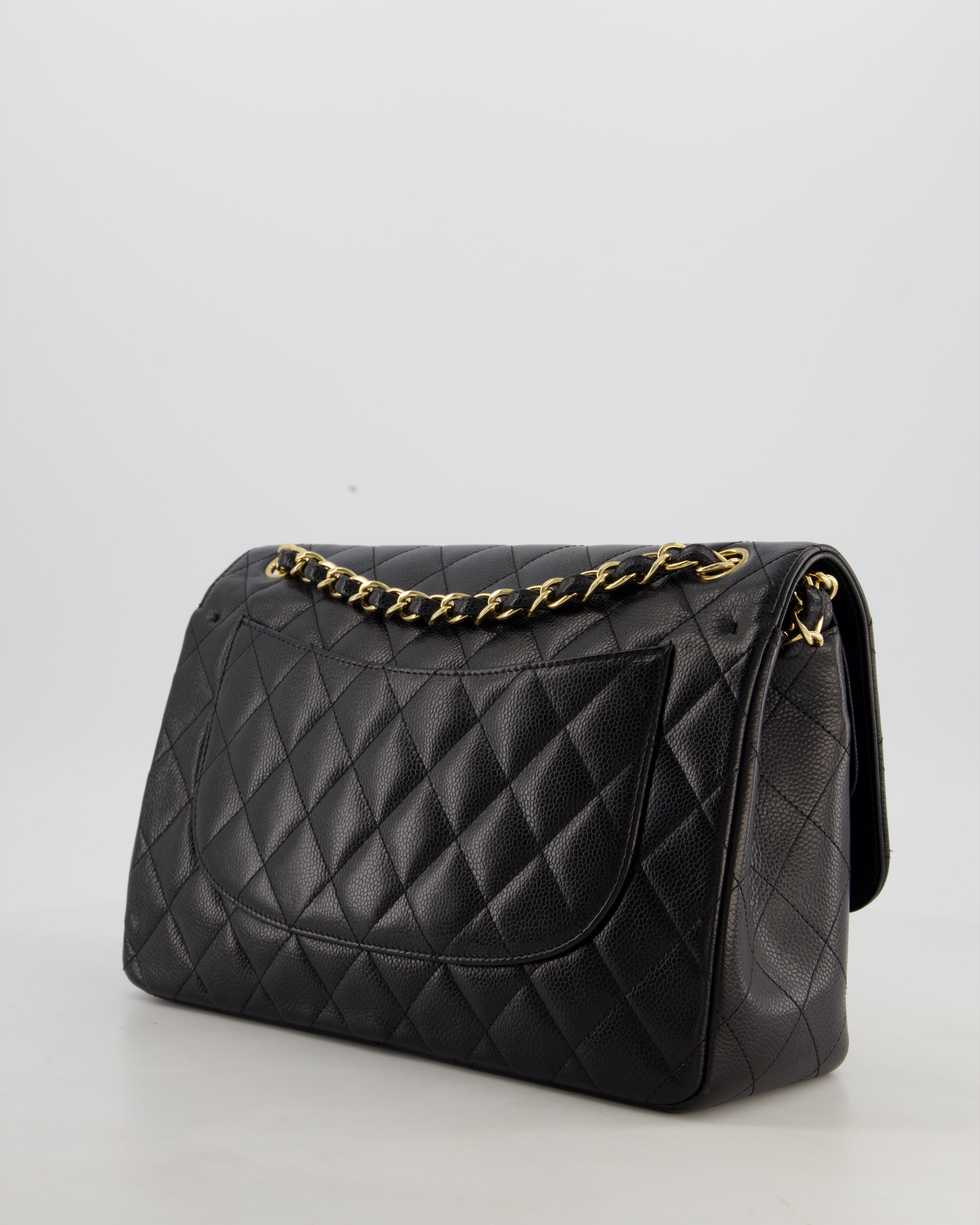 Chanel Black Jumbo Classic Double Flap Bag in Caviar Leather with Gold Hardware