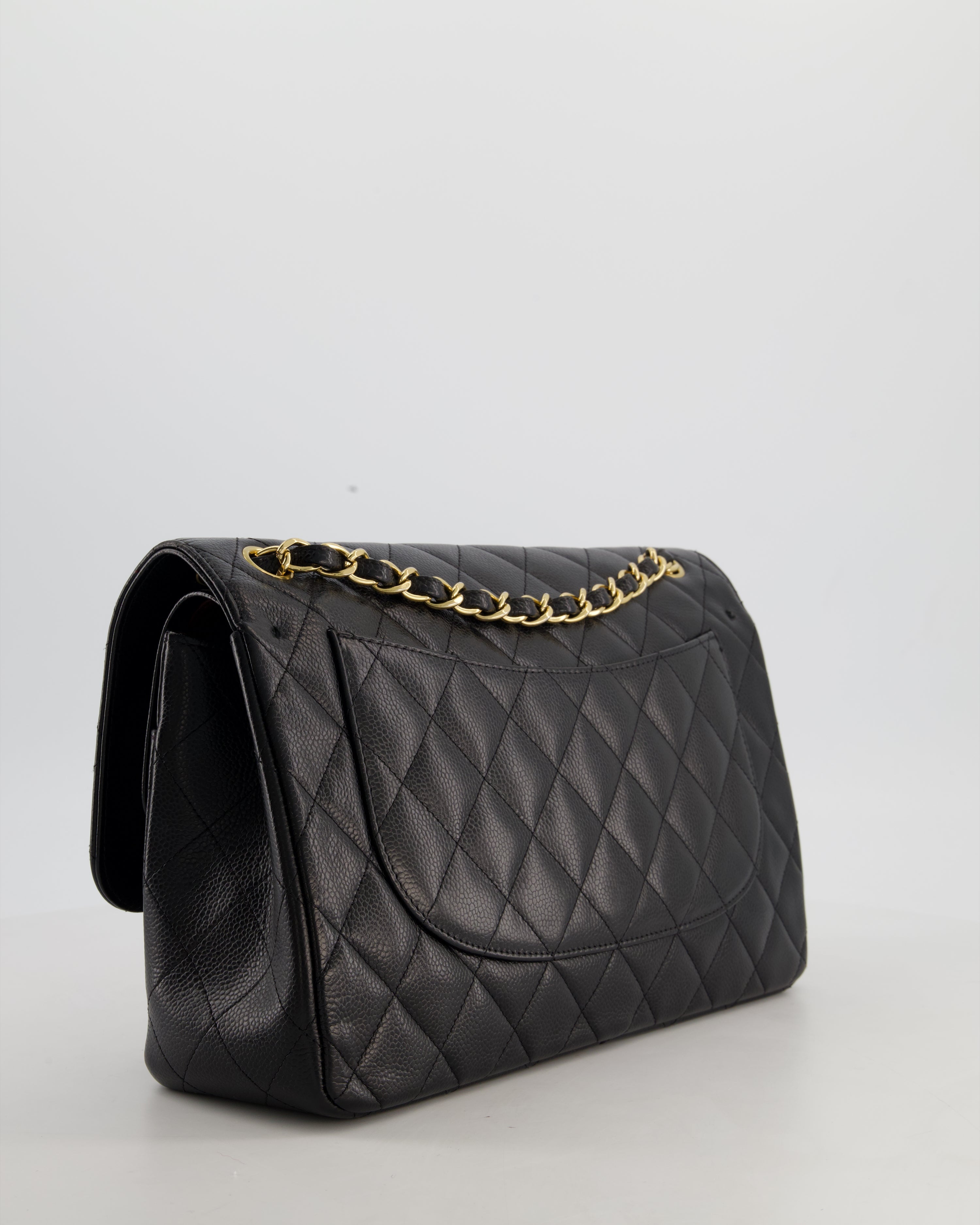 Chanel Black Jumbo Classic Double Flap Bag in Caviar Leather with Gold Hardware