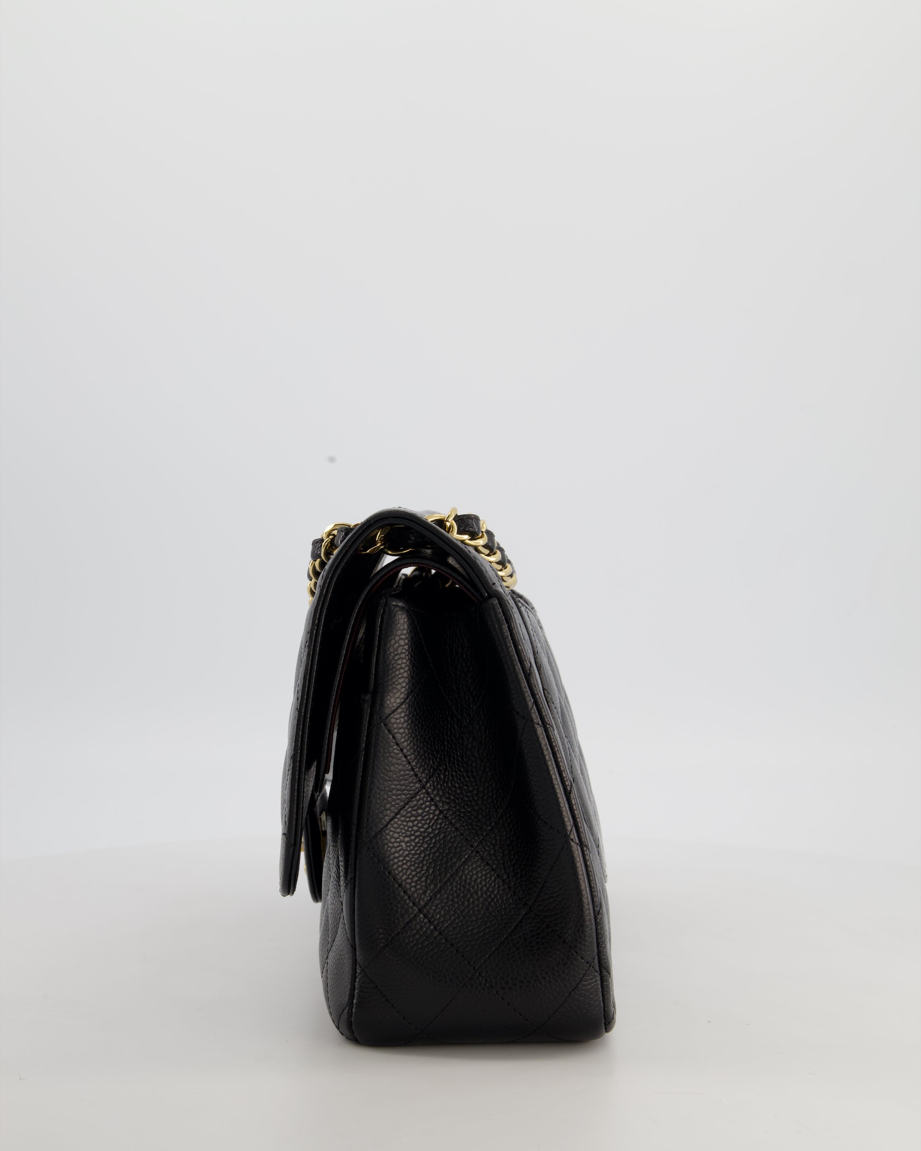 Chanel Black Jumbo Classic Double Flap Bag in Caviar Leather with Gold Hardware