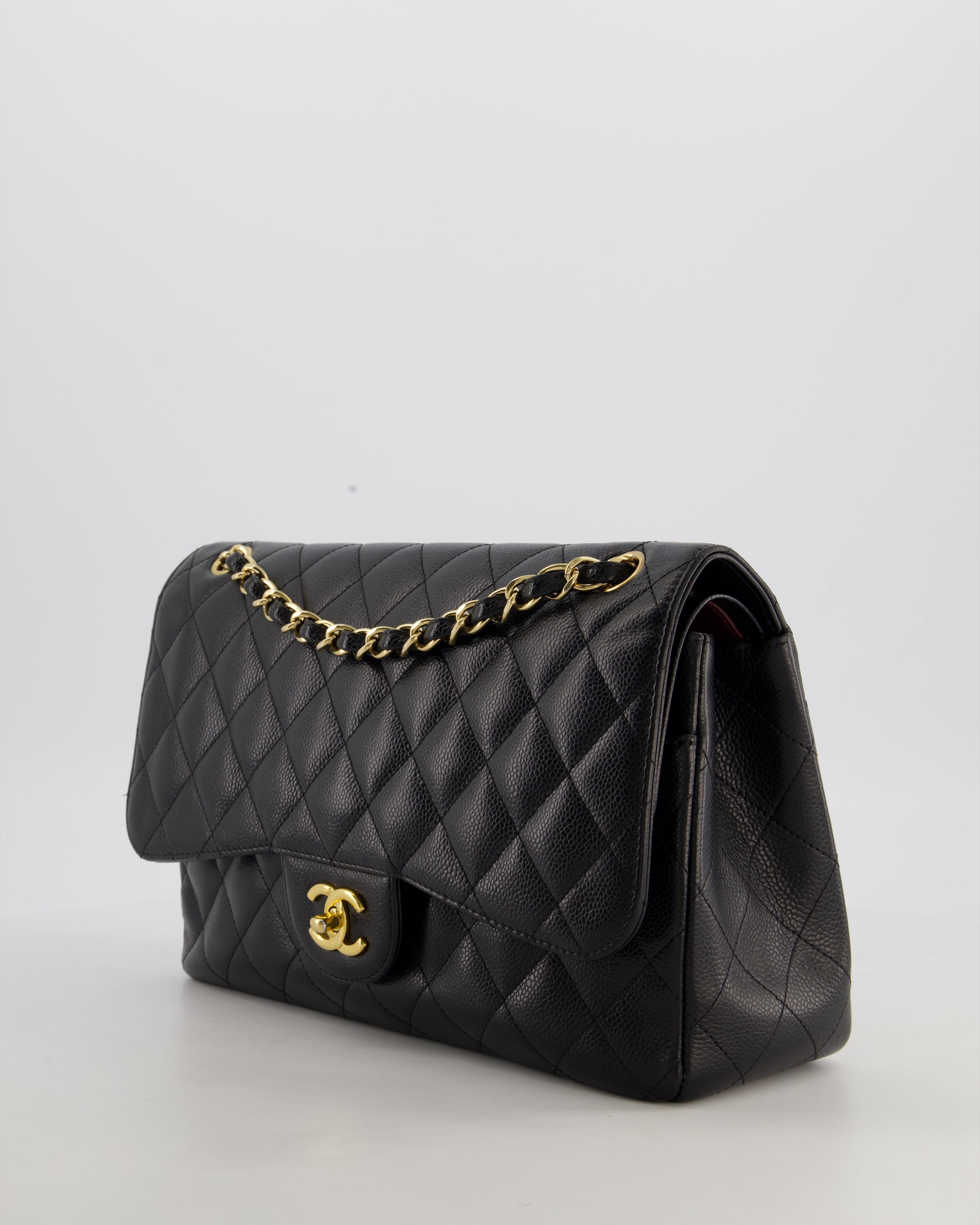 Chanel Black Jumbo Classic Double Flap Bag in Caviar Leather with Gold Hardware