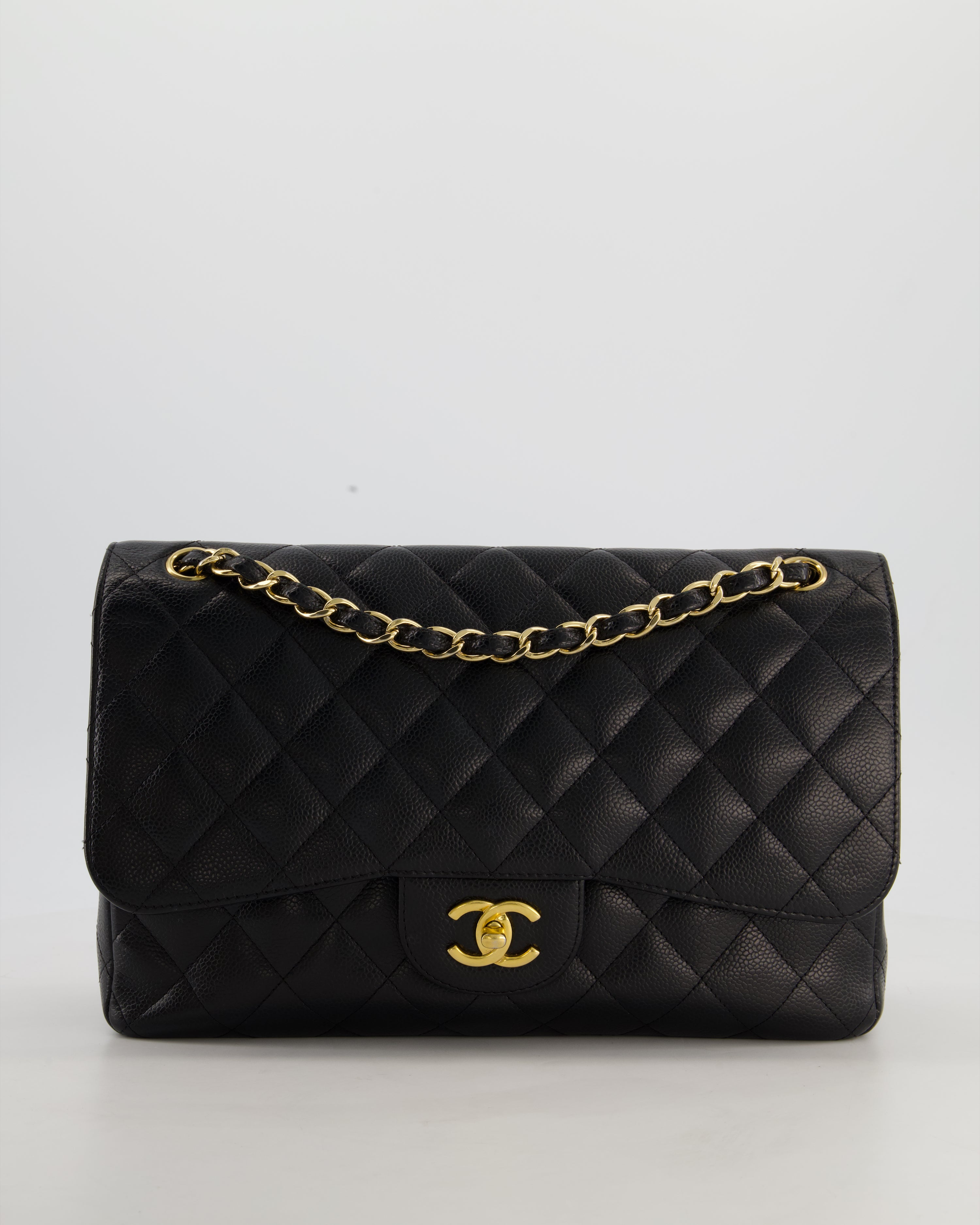 Chanel Black Jumbo Classic Double Flap Bag in Caviar Leather with Gold Hardware
