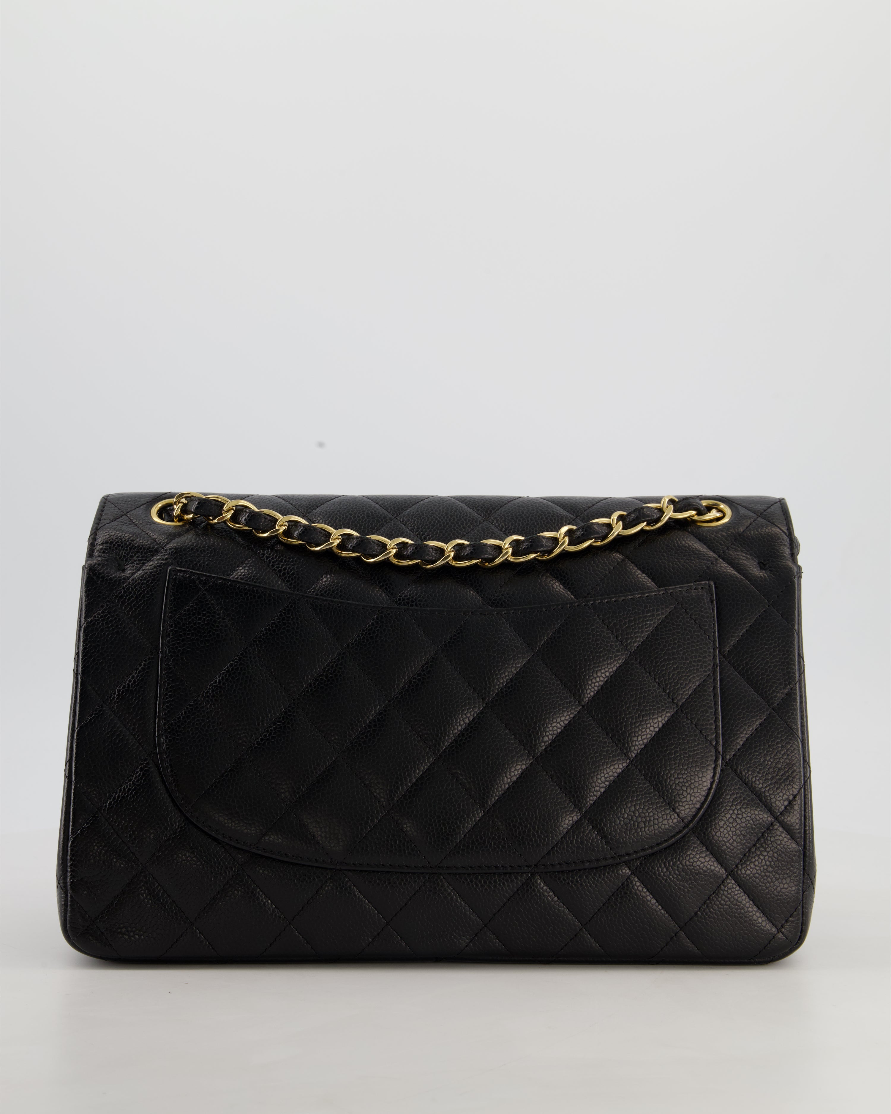 Chanel Black Jumbo Classic Double Flap Bag in Caviar Leather with Gold Hardware