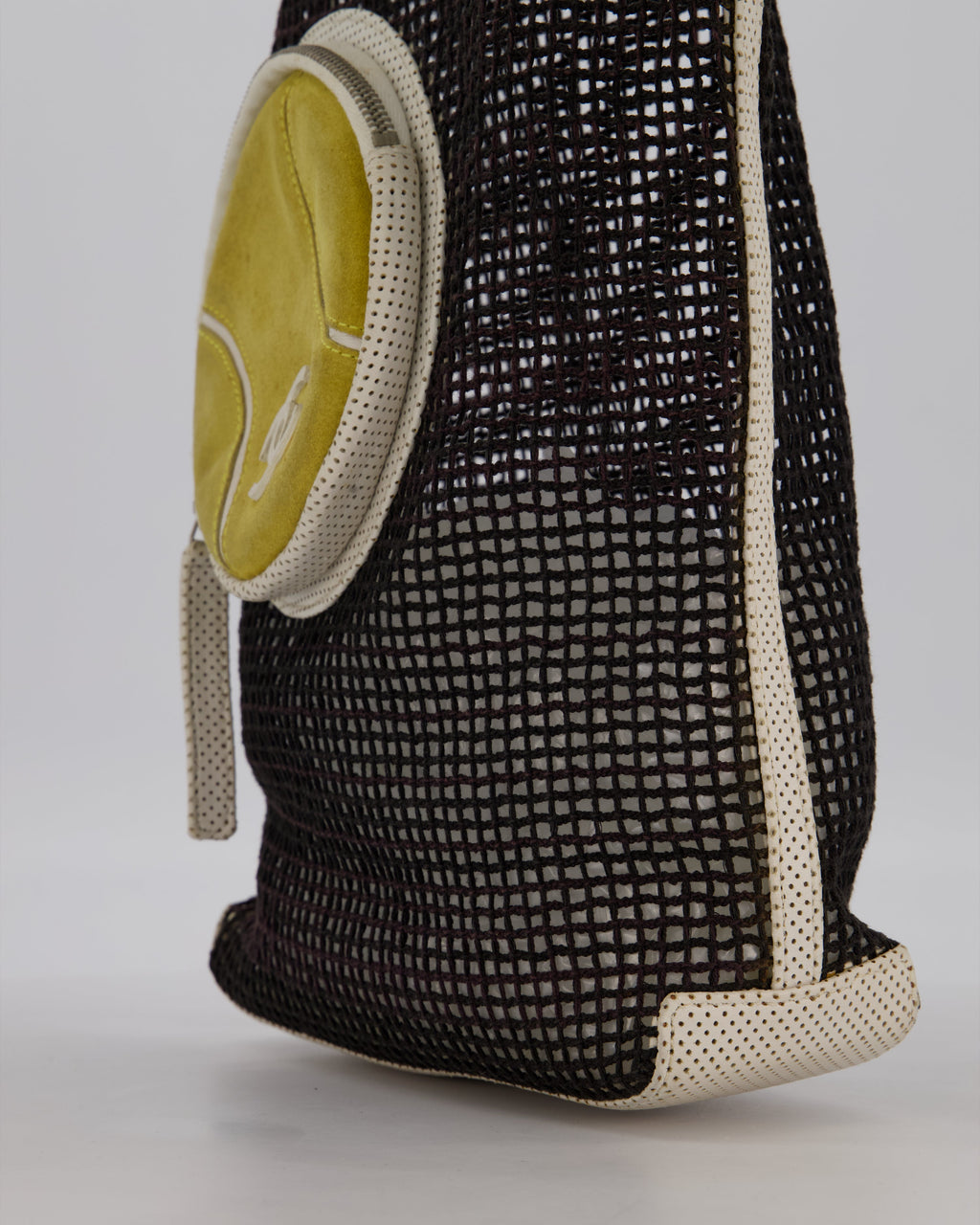 RARE Chanel Vintage Black 2004 Mesh Tennis Shopper Tote Bag with a Green Tennis Ball Pouch and CC Logo