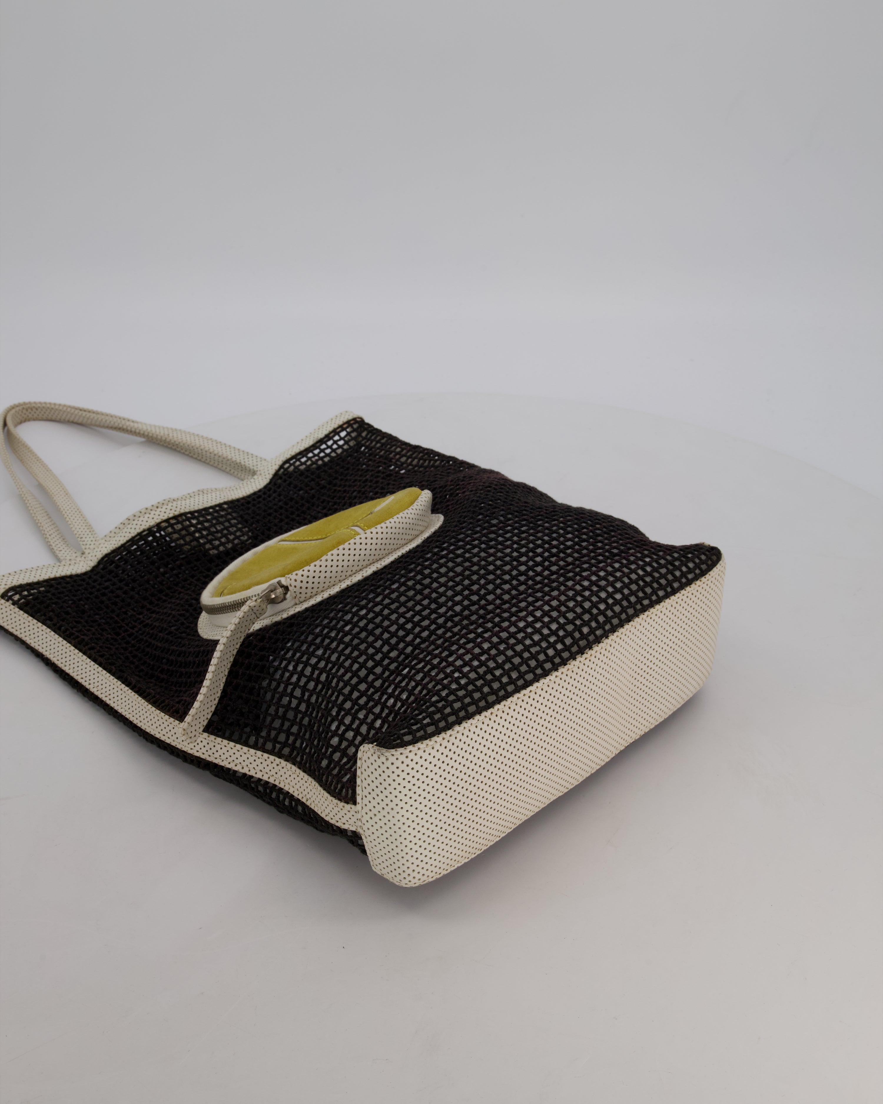 RARE Chanel Vintage Black 2004 Mesh Tennis Shopper Tote Bag with a Green Tennis Ball Pouch and CC Logo