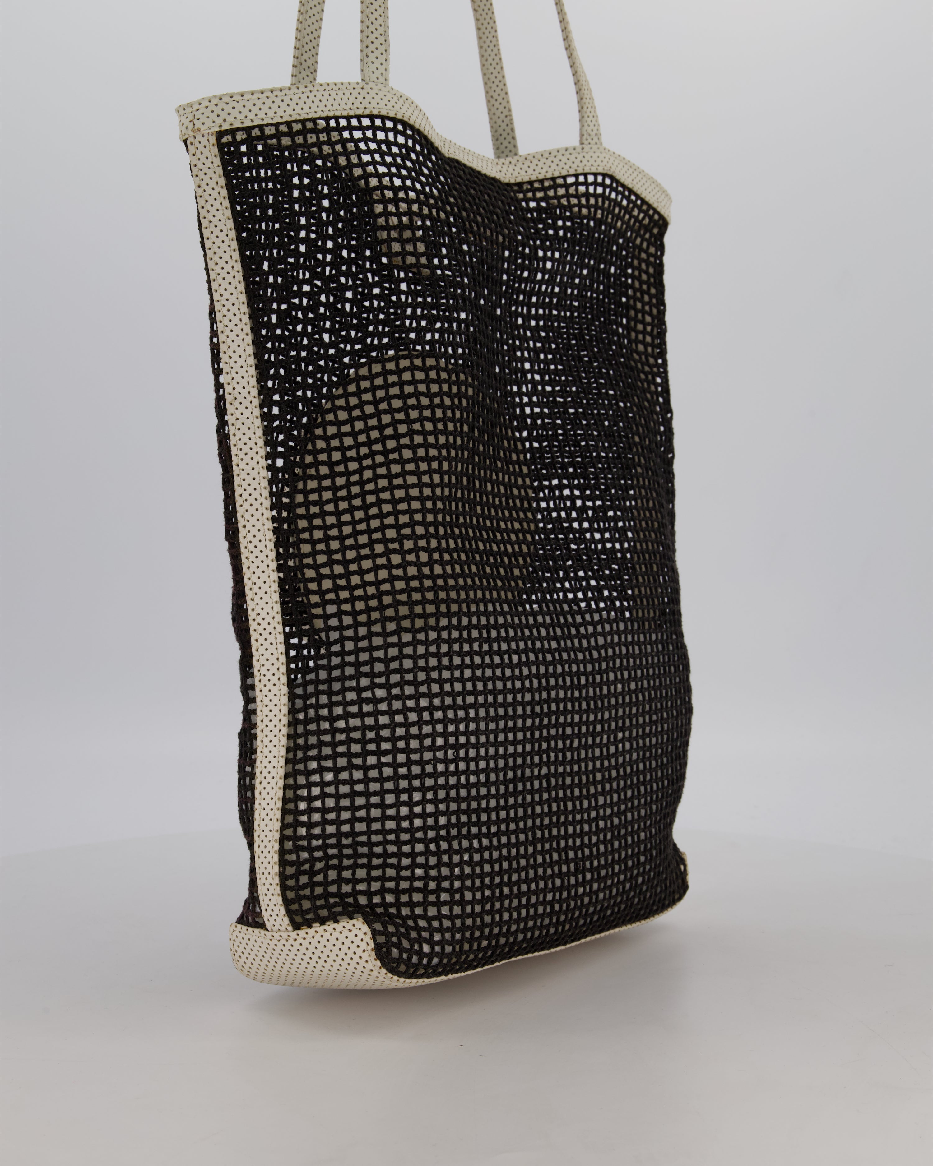 RARE Chanel Vintage Black 2004 Mesh Tennis Shopper Tote Bag with a Green Tennis Ball Pouch and CC Logo