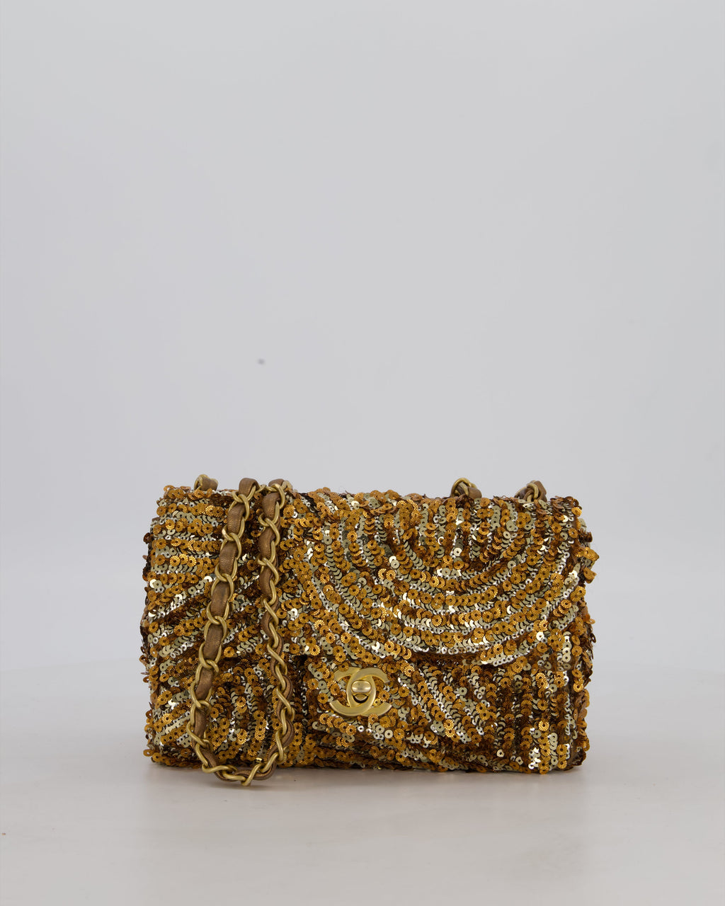 Chanel Classic Single Flap Bag in Metallic Gold and Silver Sequin with Gold Hardware
