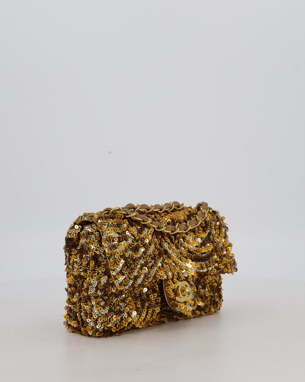 Chanel Classic Single Flap Bag in Metallic Gold and Silver Sequin with Gold Hardware
