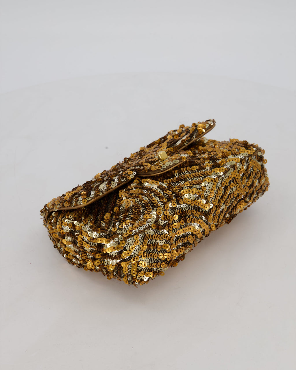 Chanel Classic Single Flap Bag in Metallic Gold and Silver Sequin with Gold Hardware
