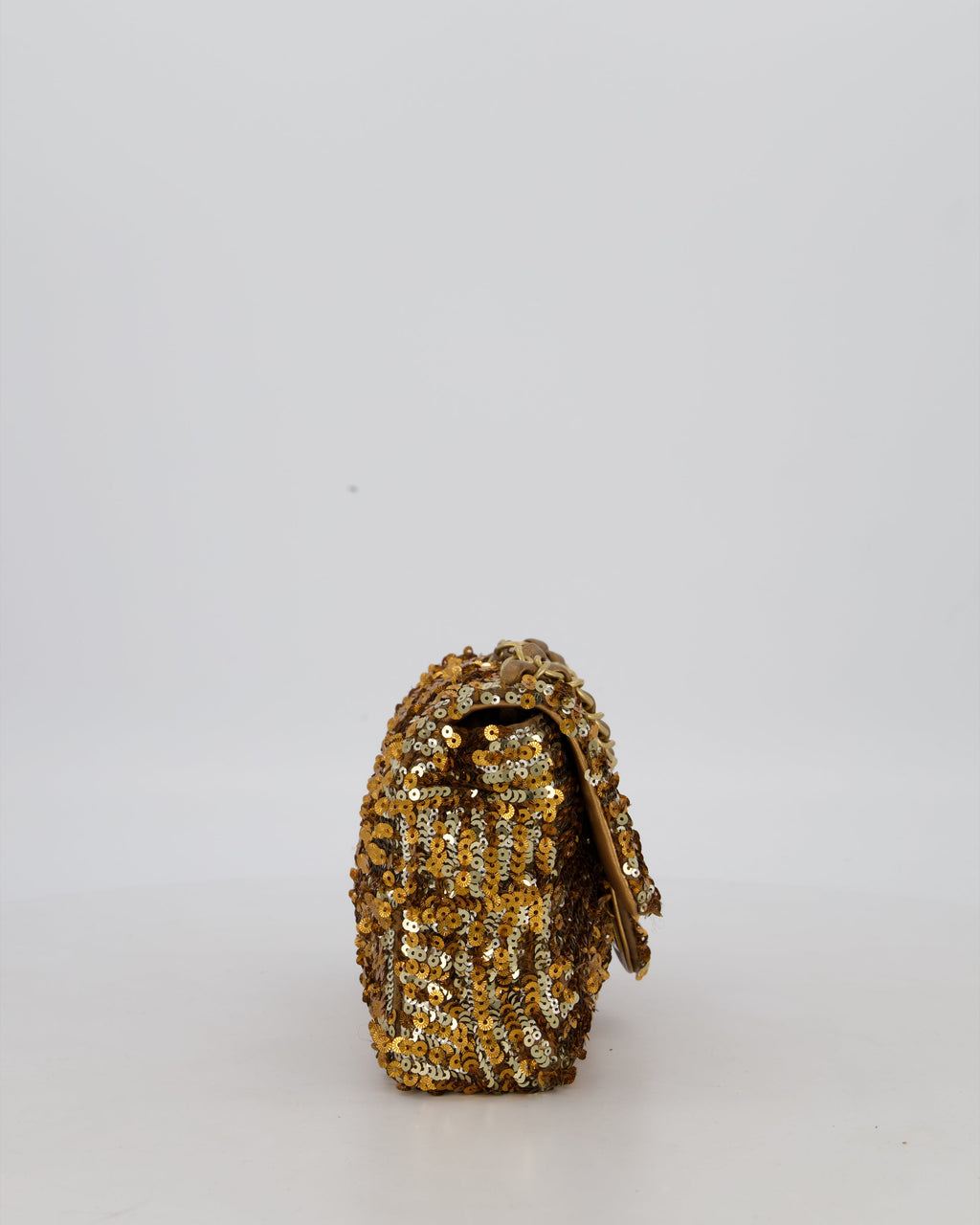 Chanel Classic Single Flap Bag in Metallic Gold and Silver Sequin with Gold Hardware