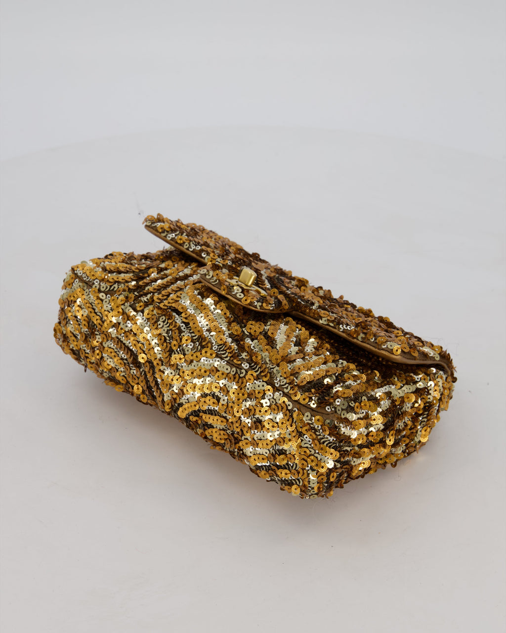 Chanel Classic Single Flap Bag in Metallic Gold and Silver Sequin with Gold Hardware