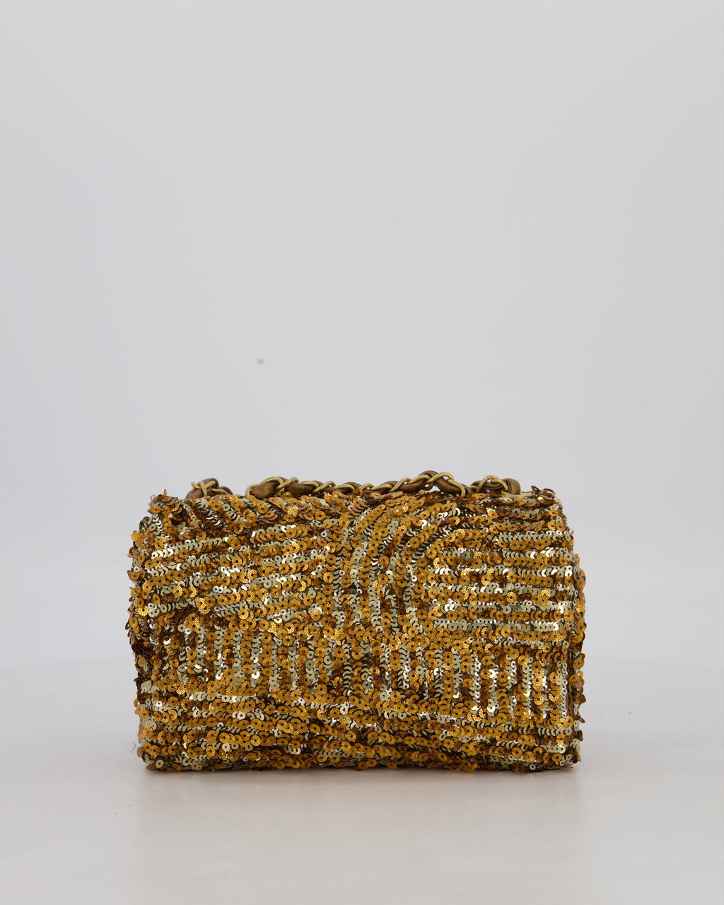 Chanel Classic Single Flap Bag in Metallic Gold and Silver Sequin with Gold Hardware