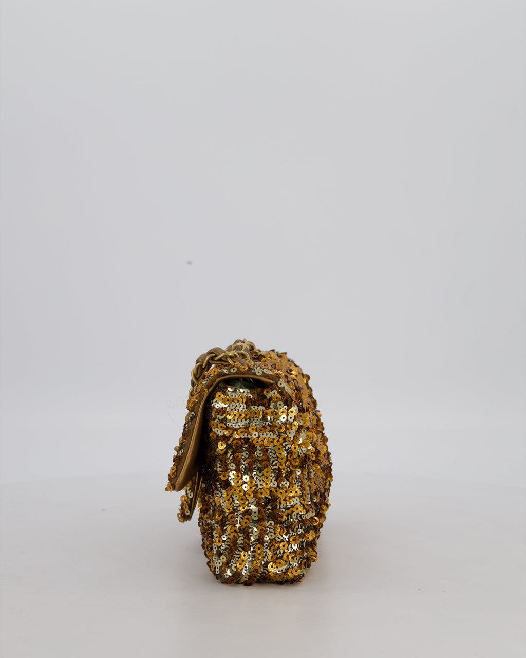 Chanel Classic Single Flap Bag in Metallic Gold and Silver Sequin with Gold Hardware