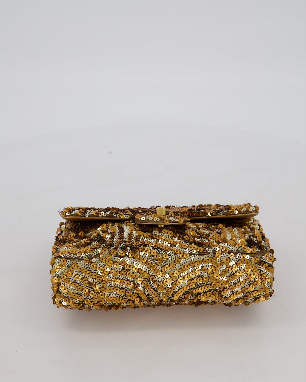 Chanel Classic Single Flap Bag in Metallic Gold and Silver Sequin with Gold Hardware