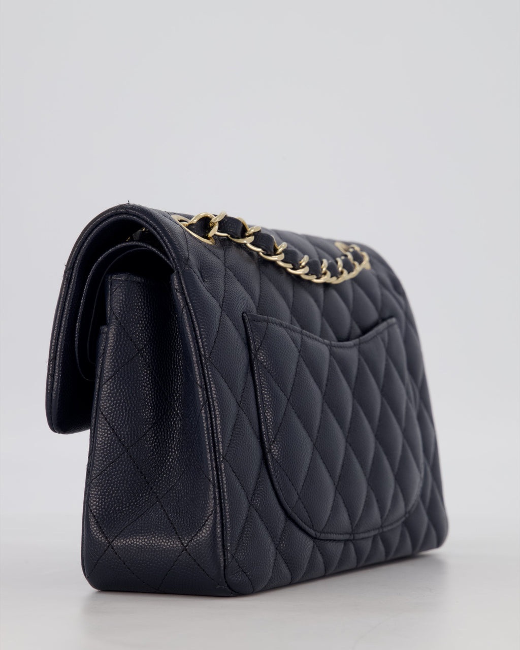 Chanel Navy Small Classic Double Flap Bag in Caviar Leather with Champagne Gold Hardware