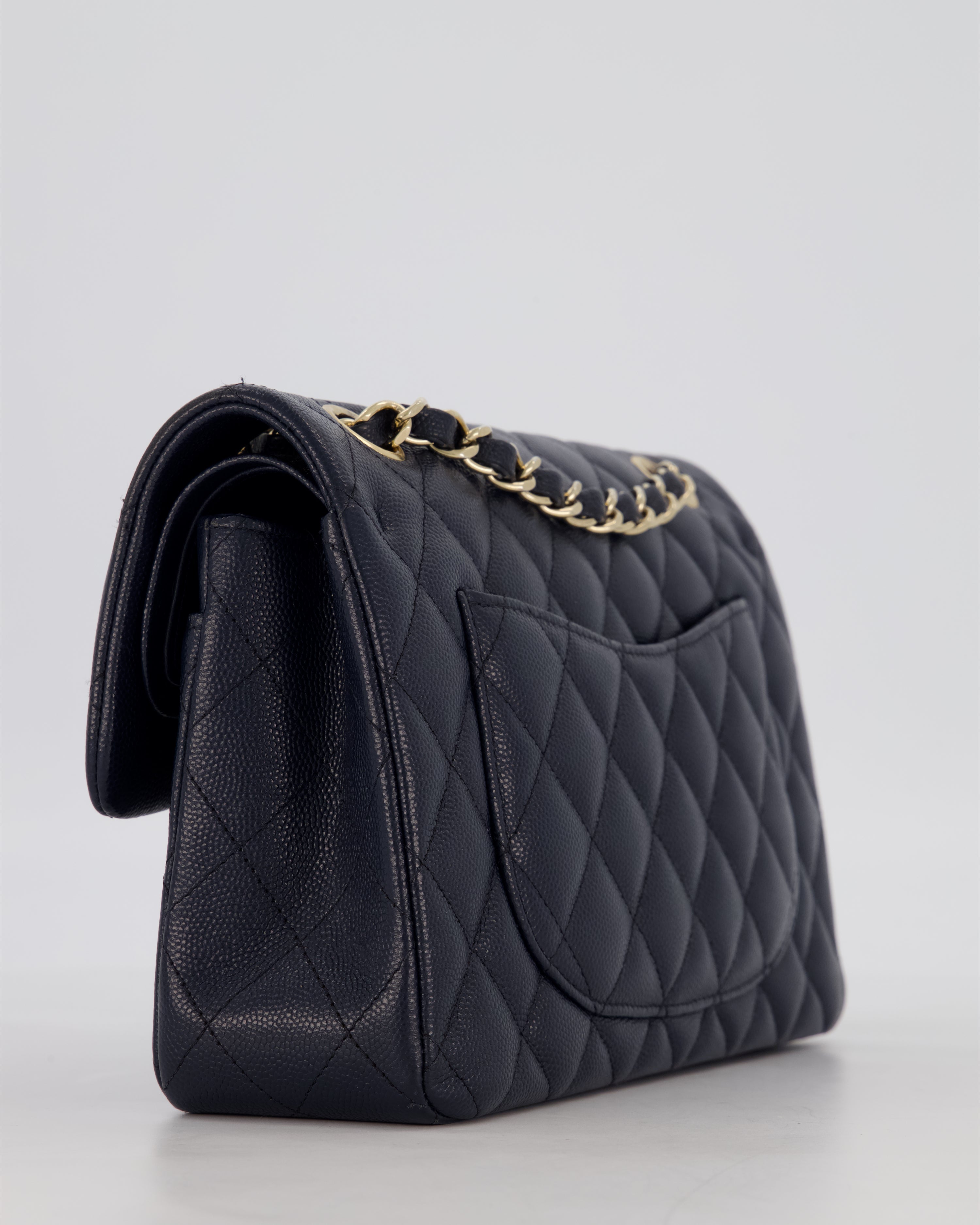 Chanel Navy Small Classic Double Flap Bag in Caviar Leather with Champagne Gold Hardware