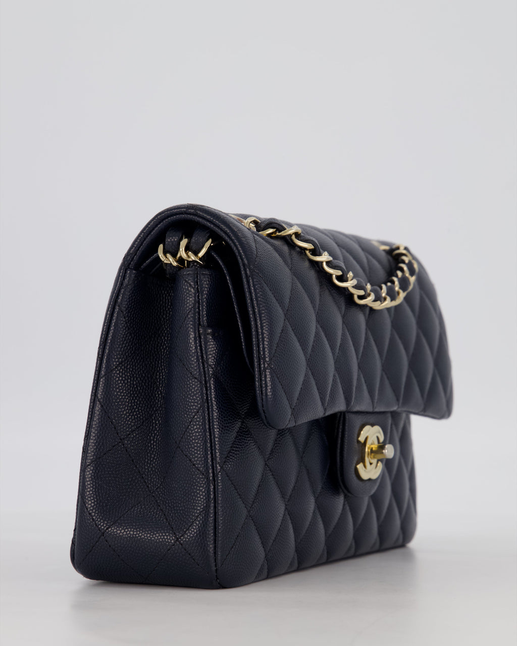 Chanel Navy Small Classic Double Flap Bag in Caviar Leather with Champagne Gold Hardware