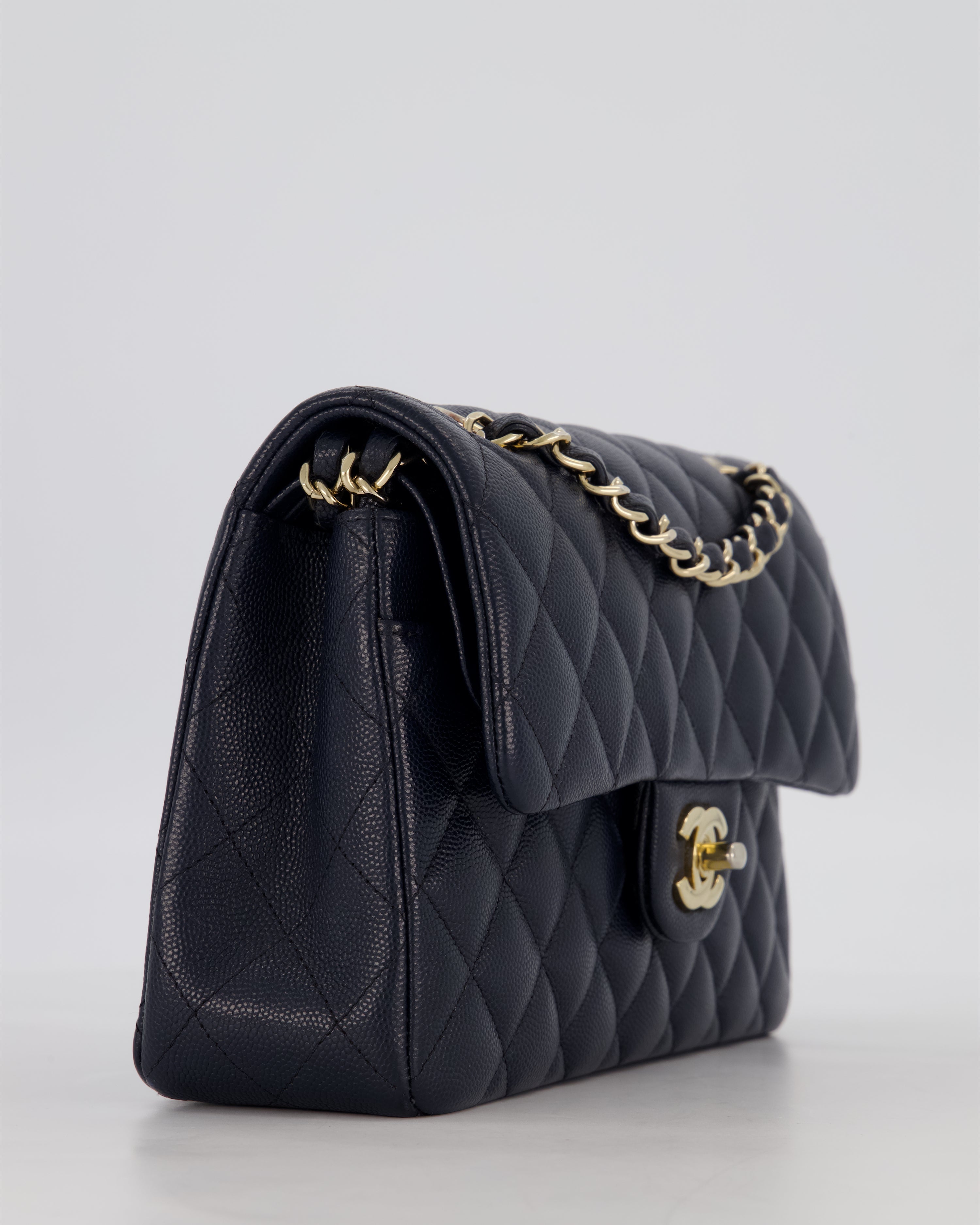 Chanel Navy Small Classic Double Flap Bag in Caviar Leather with Champagne Gold Hardware
